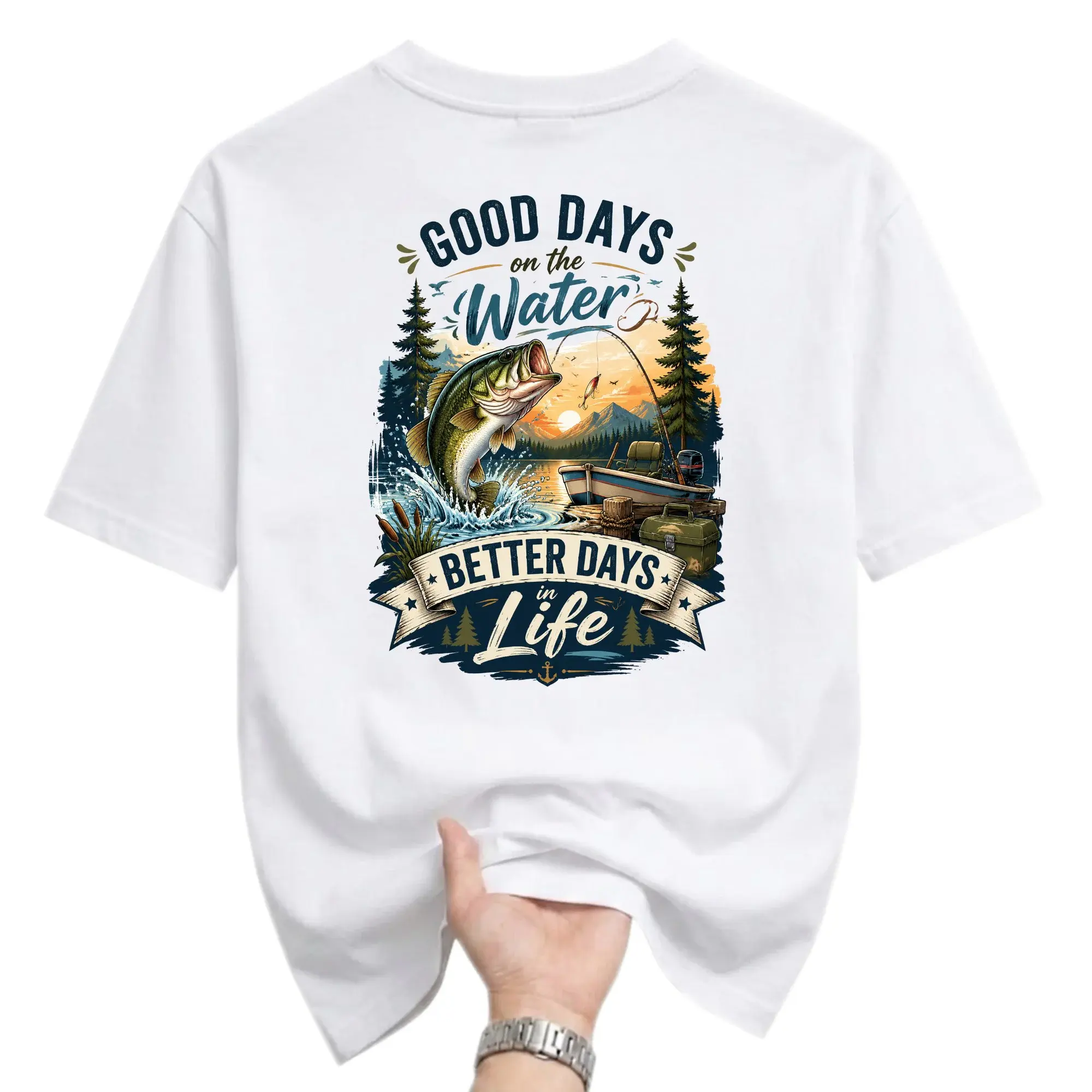 Graphic Tee Good Days Better in Life Fishing Illustration Print Unisex Casual Short Sleeve Shirt