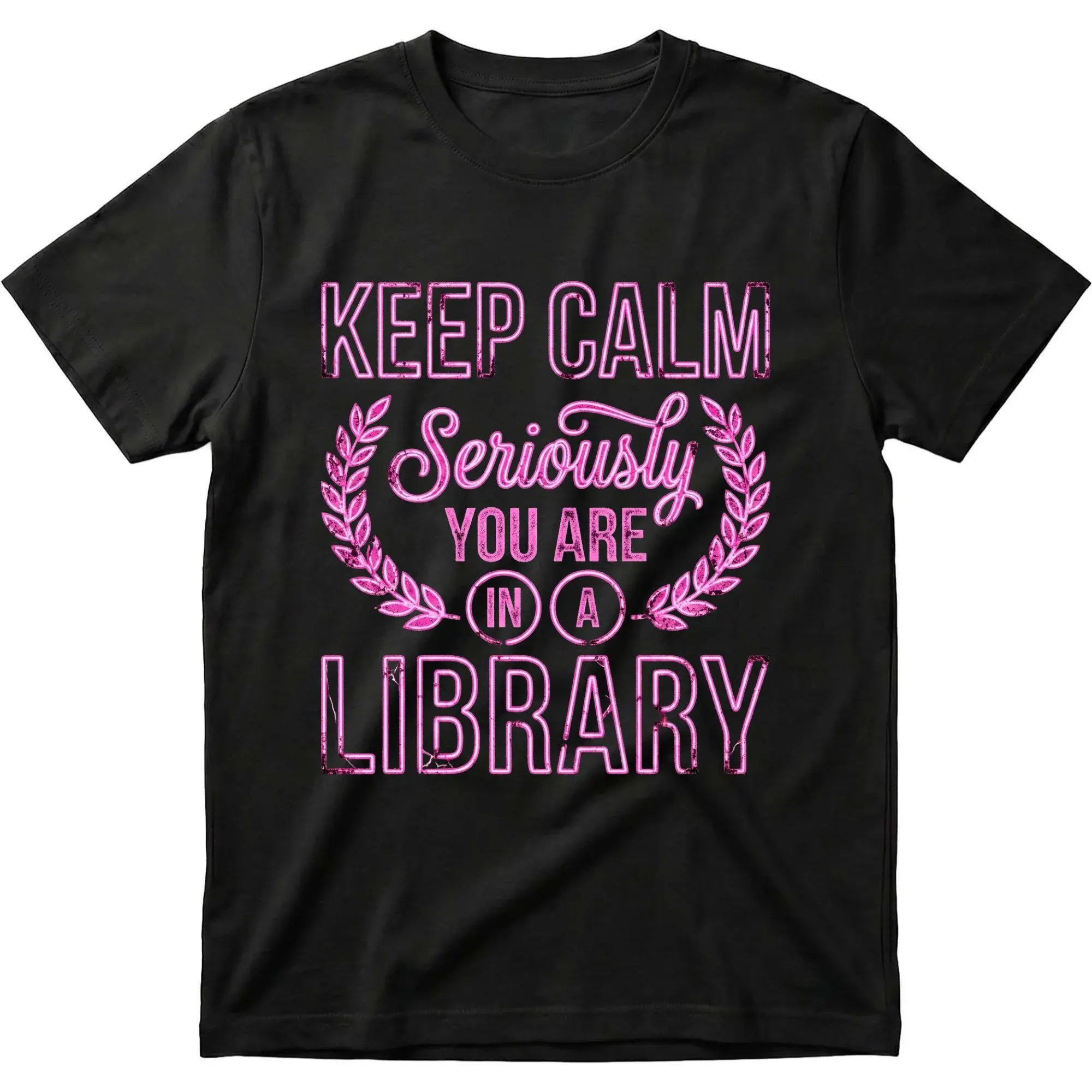 Funny Library Graphic T-Shirt Keep Calm Tee for Readers and Book Lovers Casual Cotton Crew Neck Top
