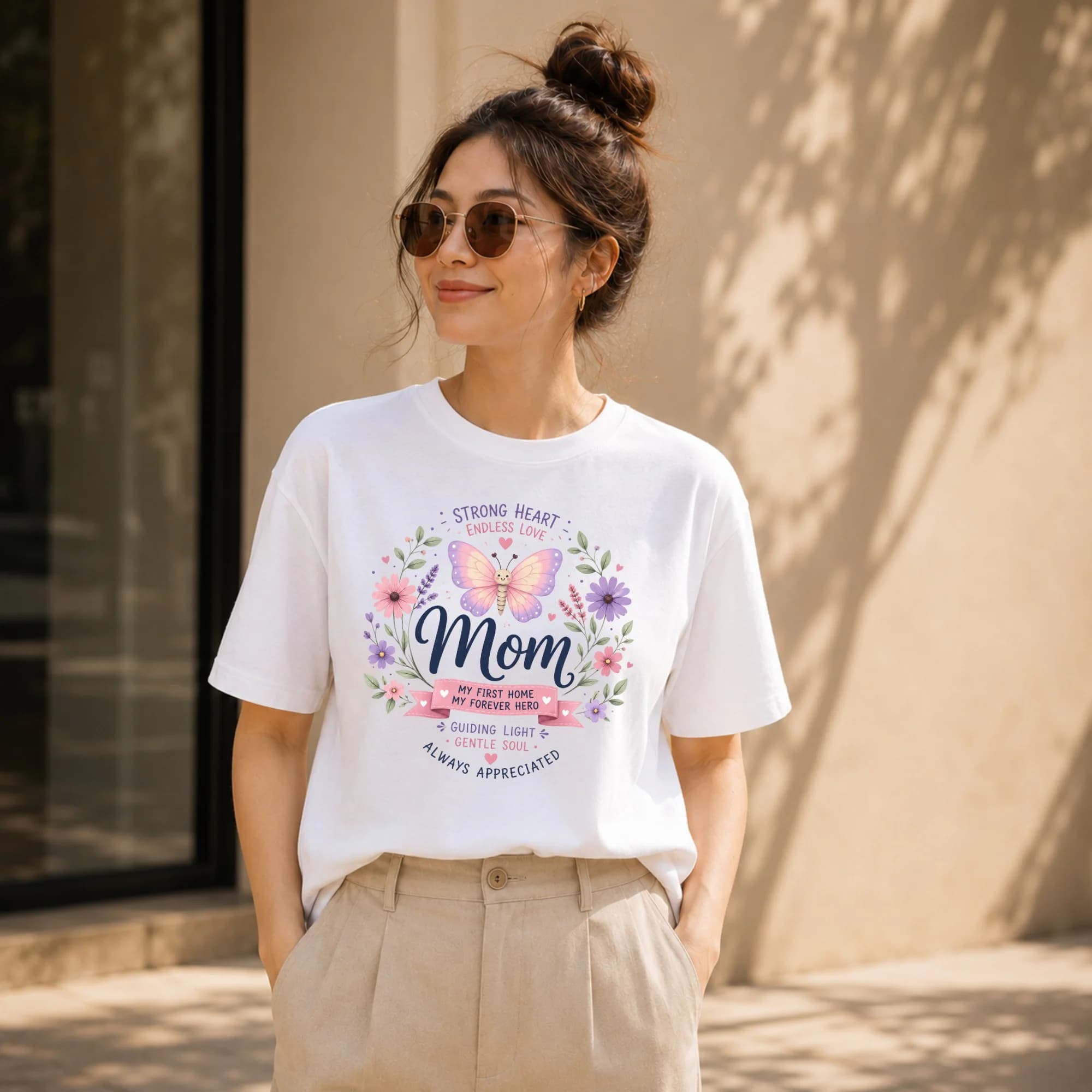 Graphic Tee Mom Butterfly Floral Design Unisex Crew Neck Soft Cotton Short Sleeve Everyday Casual Apparel