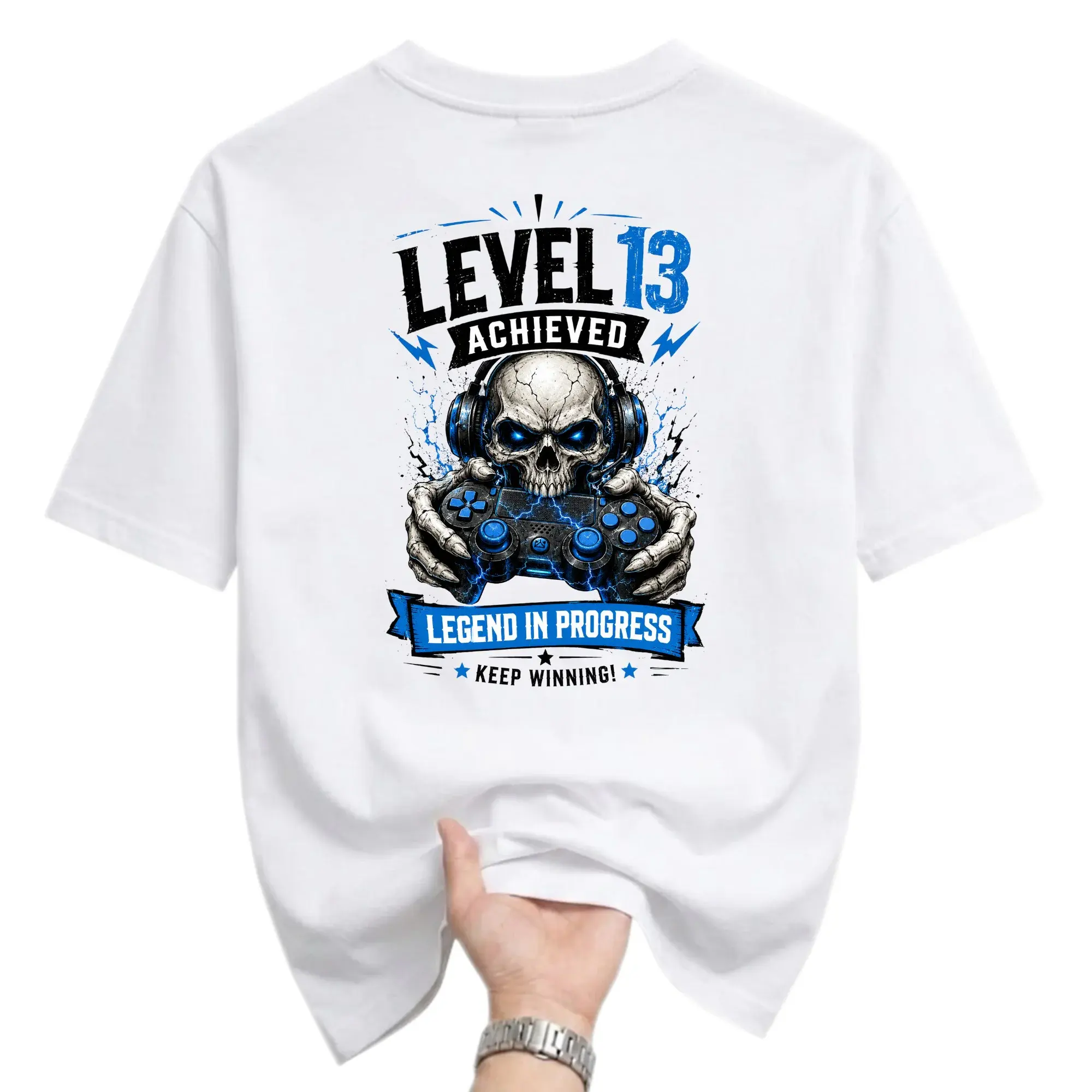 Graphic Tee 13 Achieved Gaming Skull Controller Print Unisex Short Sleeve Crew Neck Casual Cotton Blend T-Shirt
