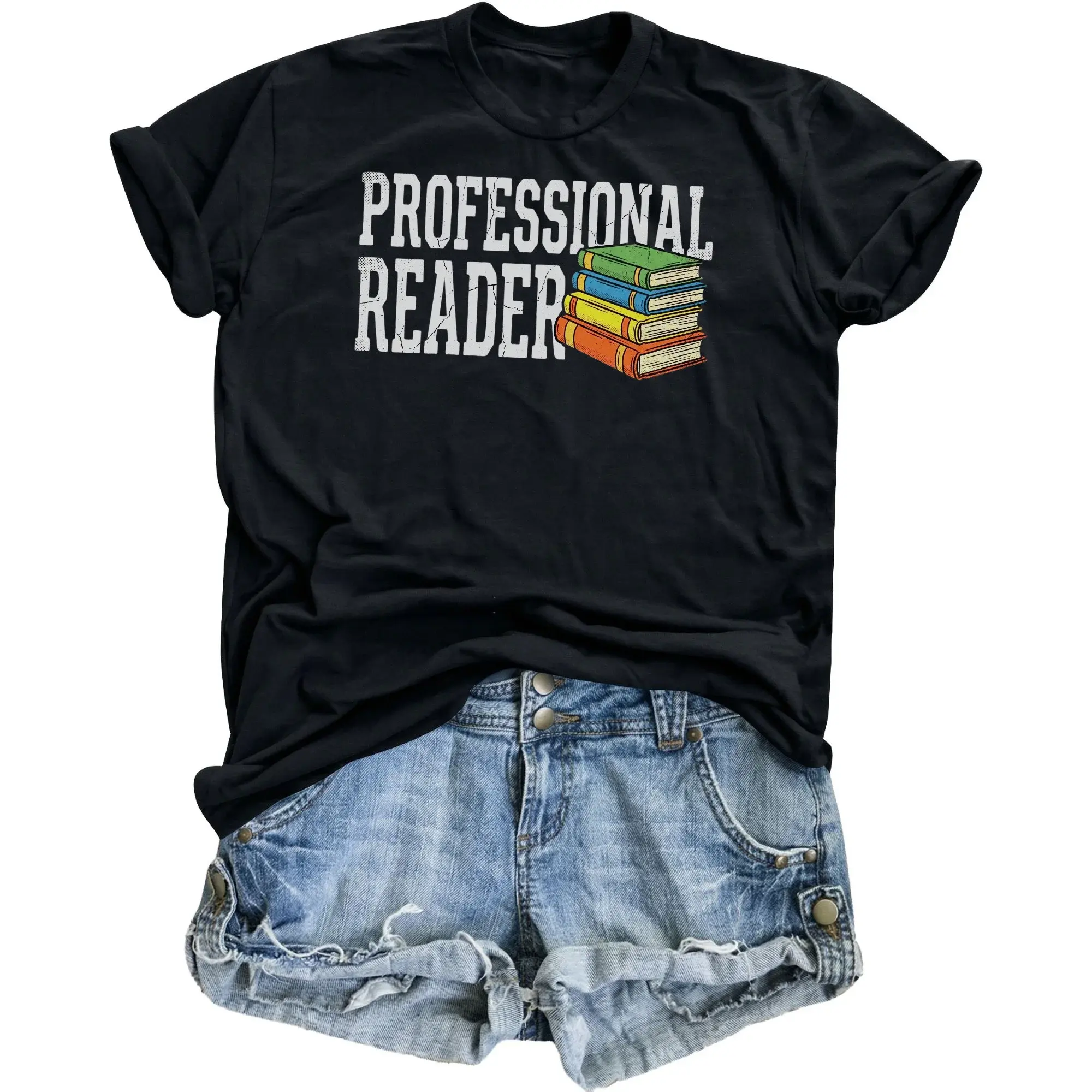Graphic Tee Professional Reader Shirt Book Lover Gift Unisex Casual Crew Neck Top for Literature Enthusiasts