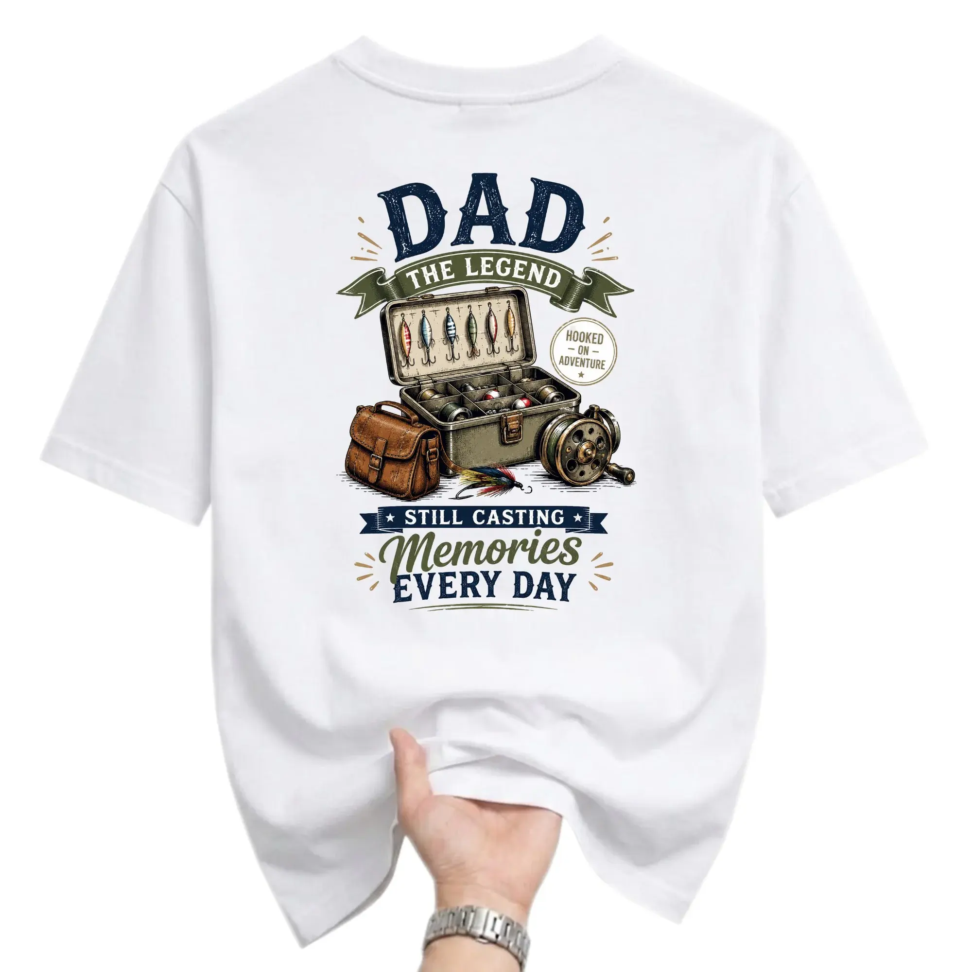 Graphic Tee Dad the Legend Fishing Theme Short Sleeve Casual Unisex Crew Neck Shirt for Outdoor Enthusiasts and Hobbyists