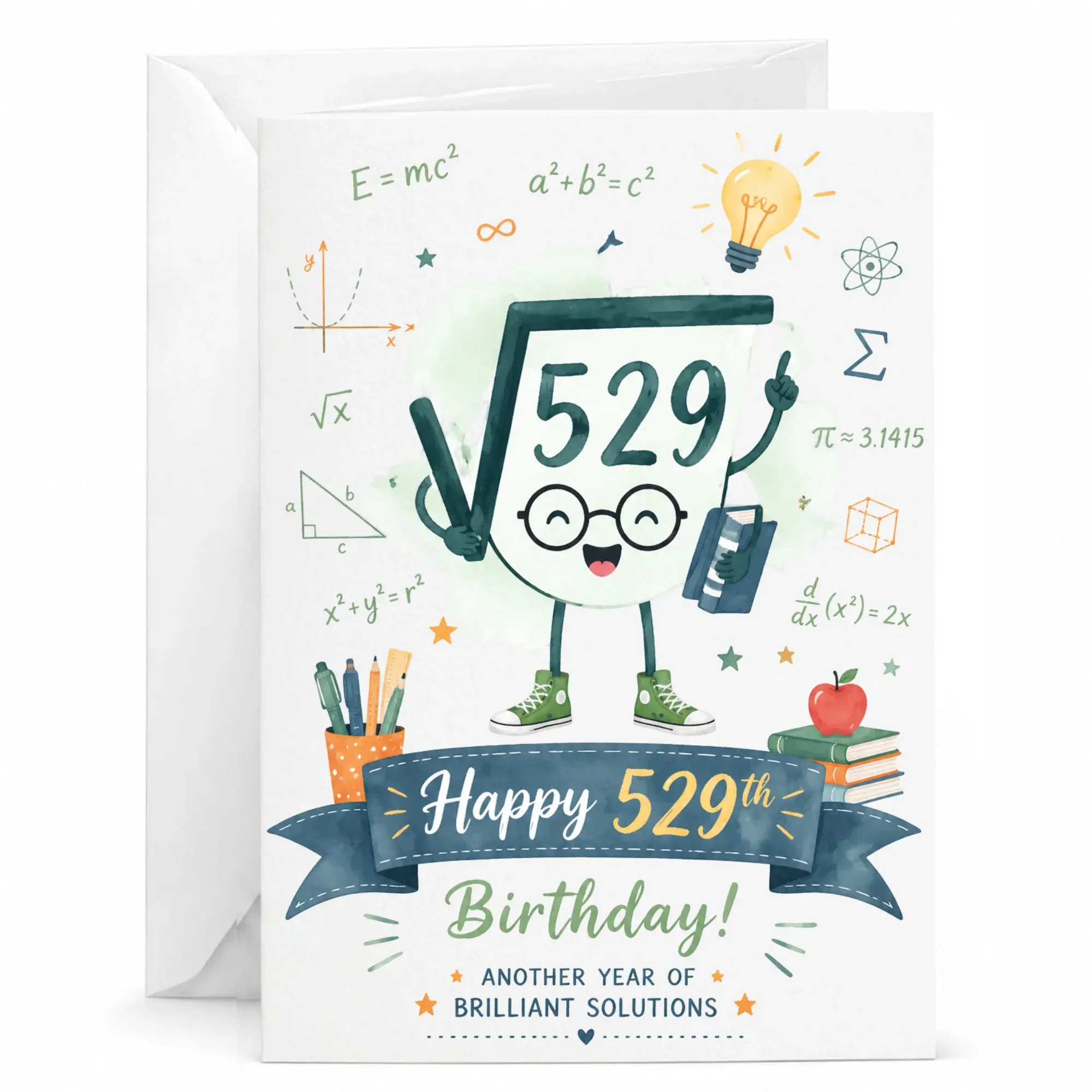 Birthday Card Funny Math Theme 529th Birthday Greeting for Mathematician Scientist or Academic Professional 5x7 Inches