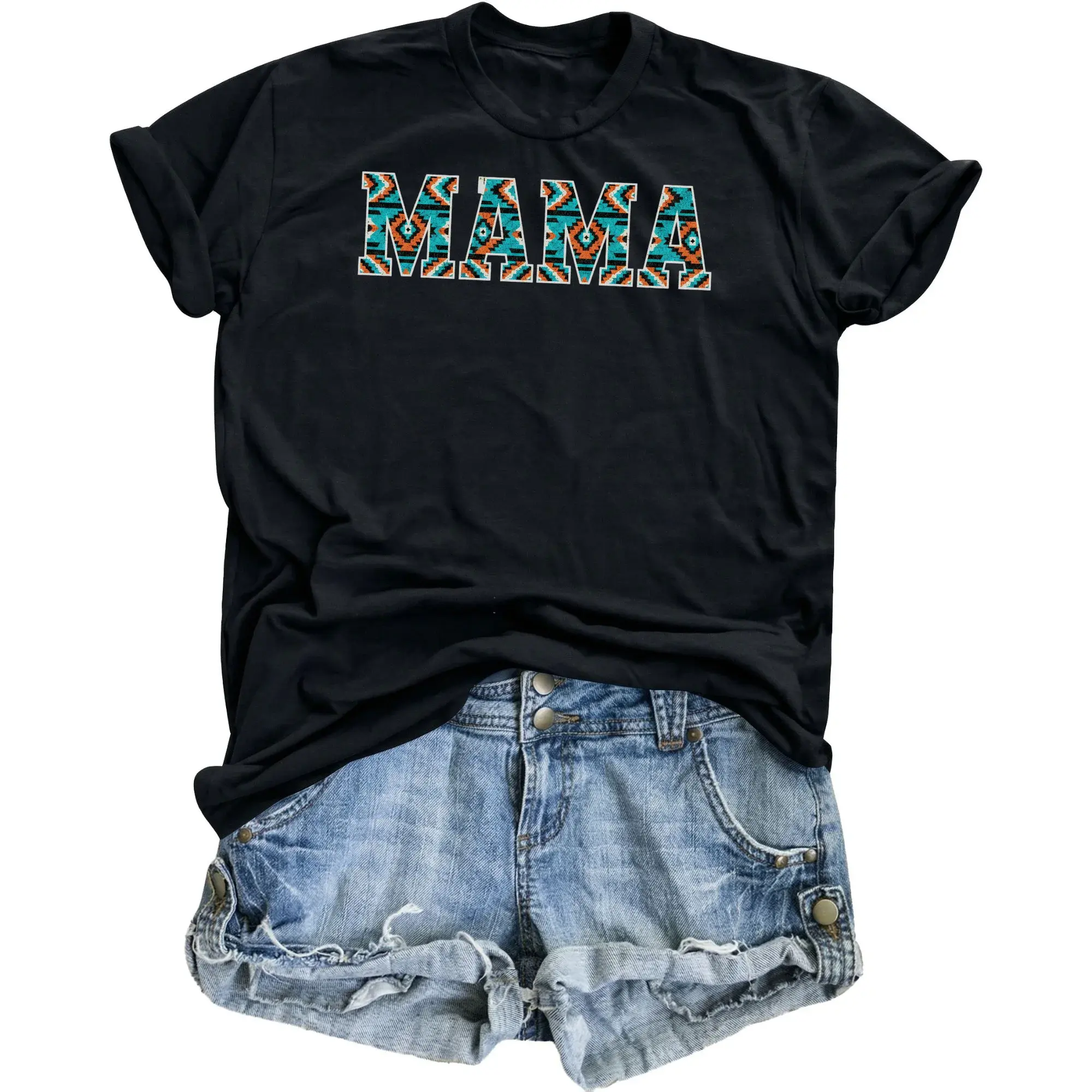 Graphic Tee Mama Southwestern Print Unisex Casual Shirt Comfortable Cotton Blend Everyday Apparel Crew Neck Top