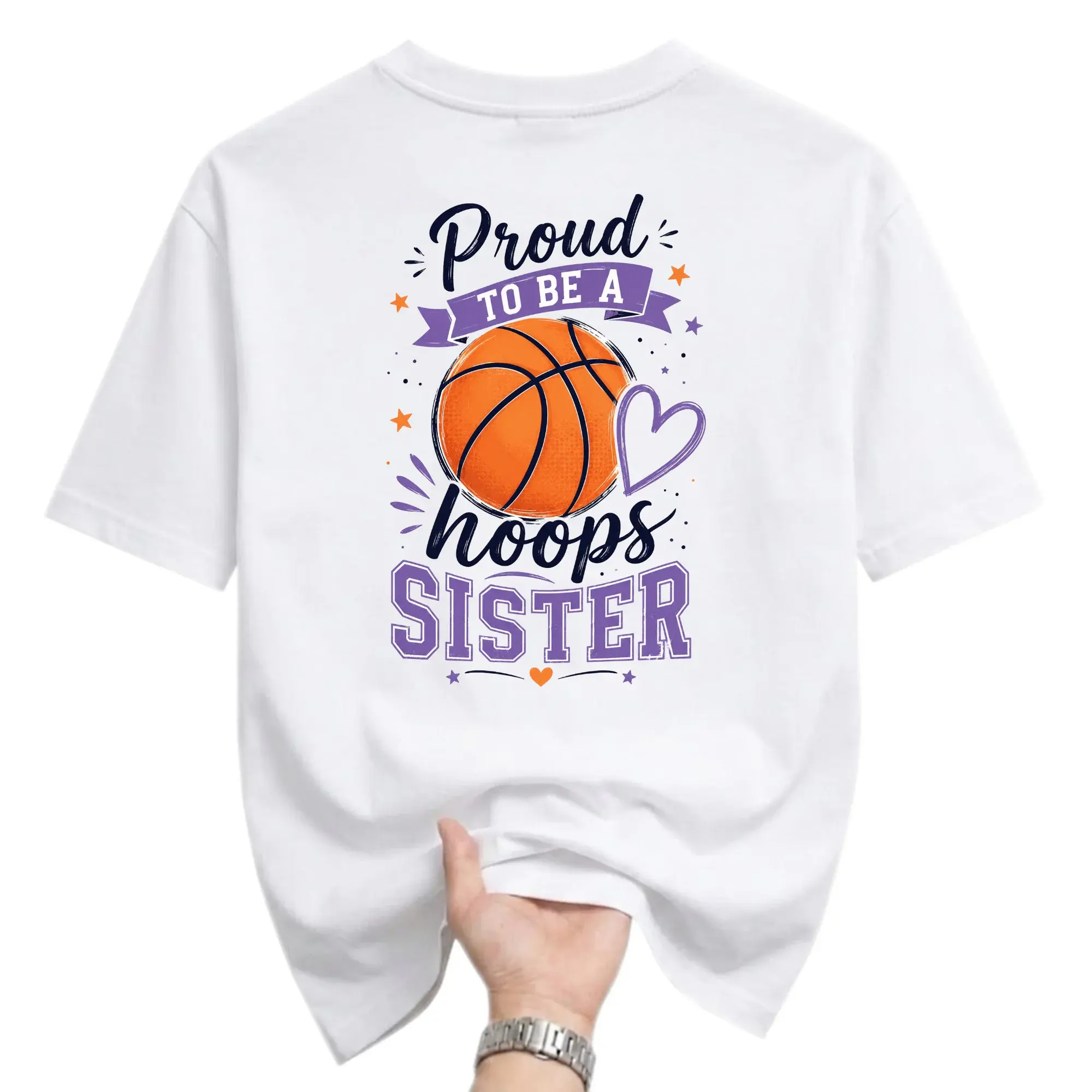 T-shirt Graphic Tee Proud to Be a Hoops Sister Basketball Design Comfortable Casual Cotton Crew Neck Short Sleeve