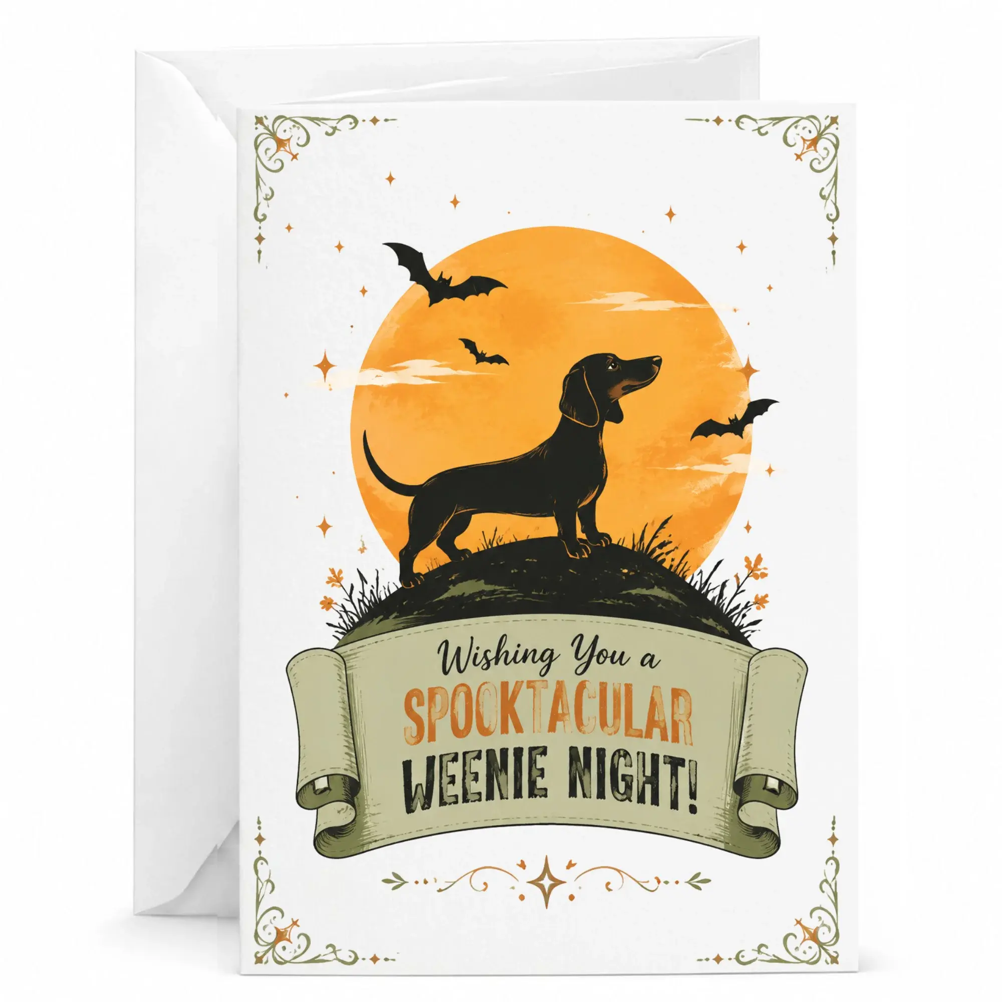 Funny Dog Halloween Greeting Card Dachshund Spocktacular Weenie Night Pun Card with Envelope for Fall Holiday