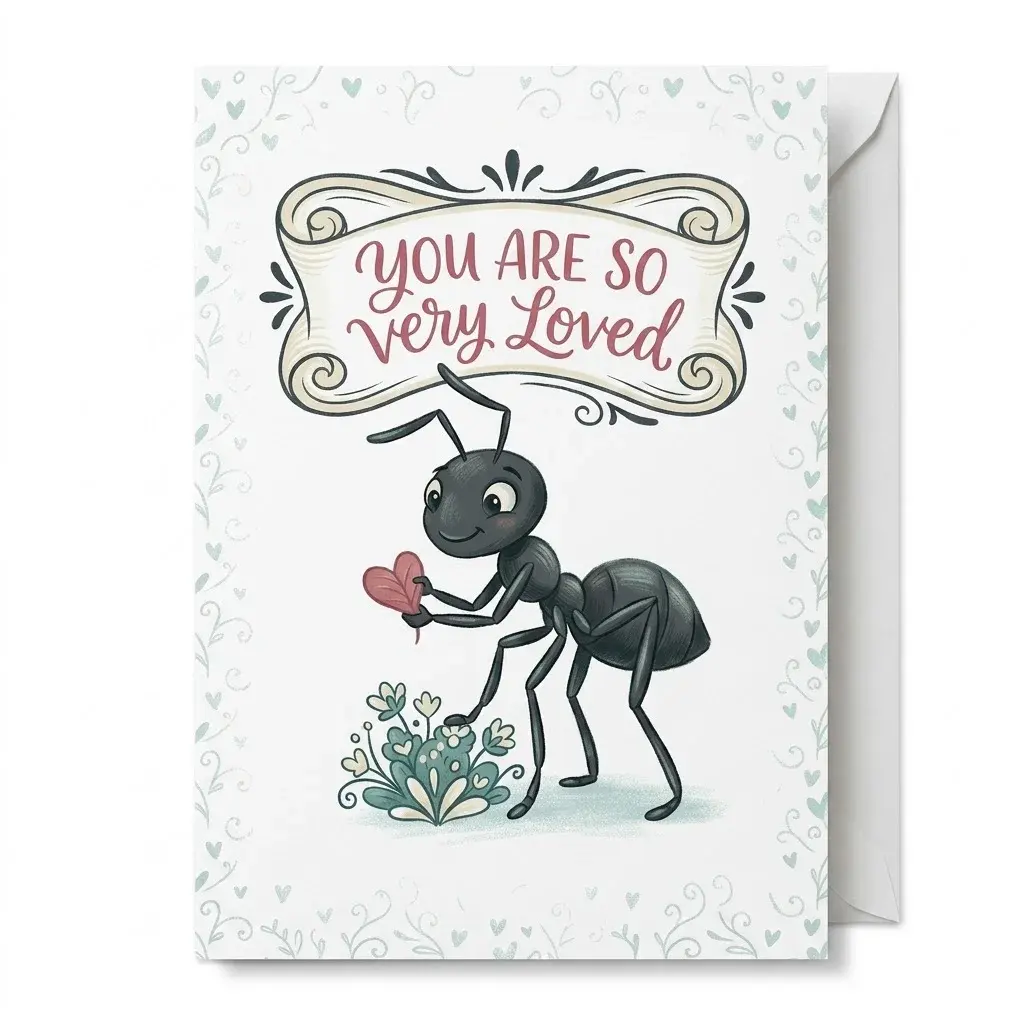 Greeting Card You Are So Very Loved Cute Ant Illustration Professional Printed Stationery For Any Special Occasion 5x7 Inch