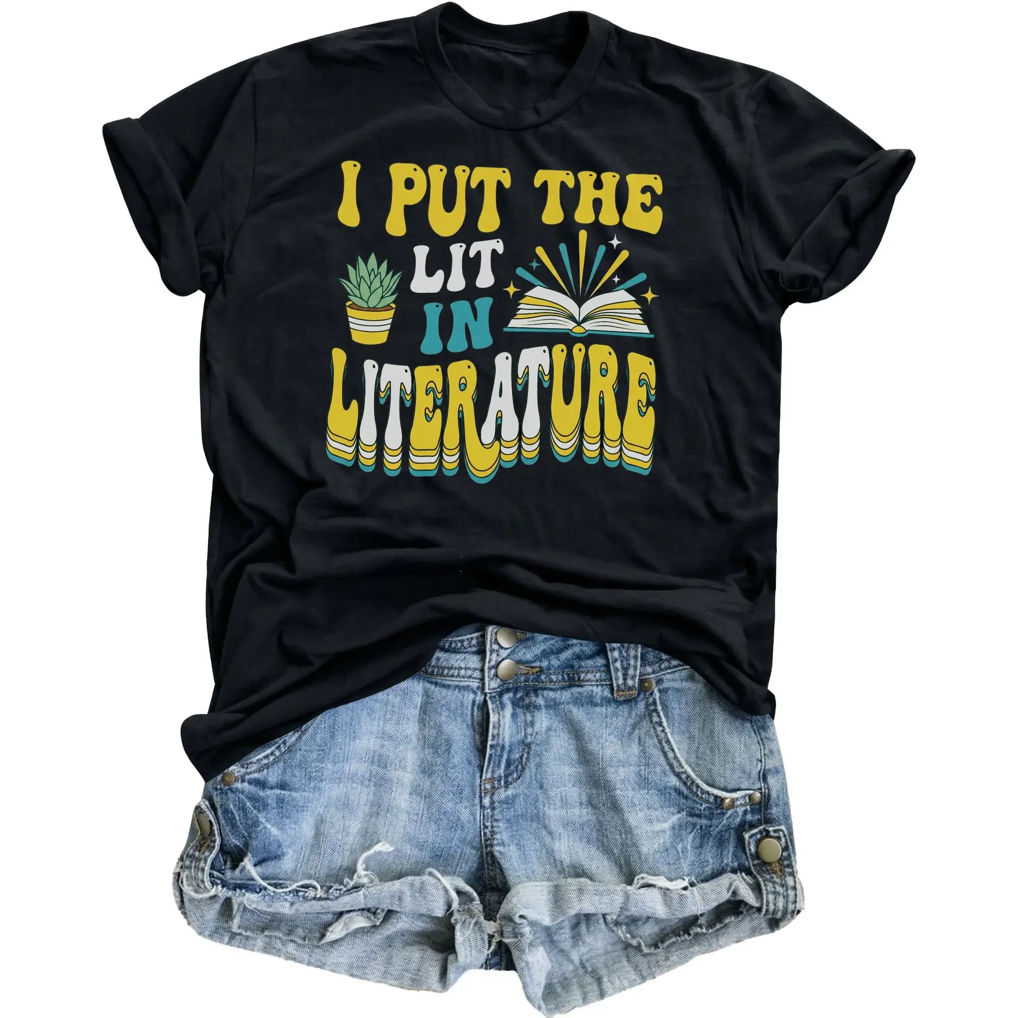 Funny Graphic Tee I Put the in Literature Retro Book Lover Shirt Casual Unisex Cotton Blend Crew Neck T-Shirt