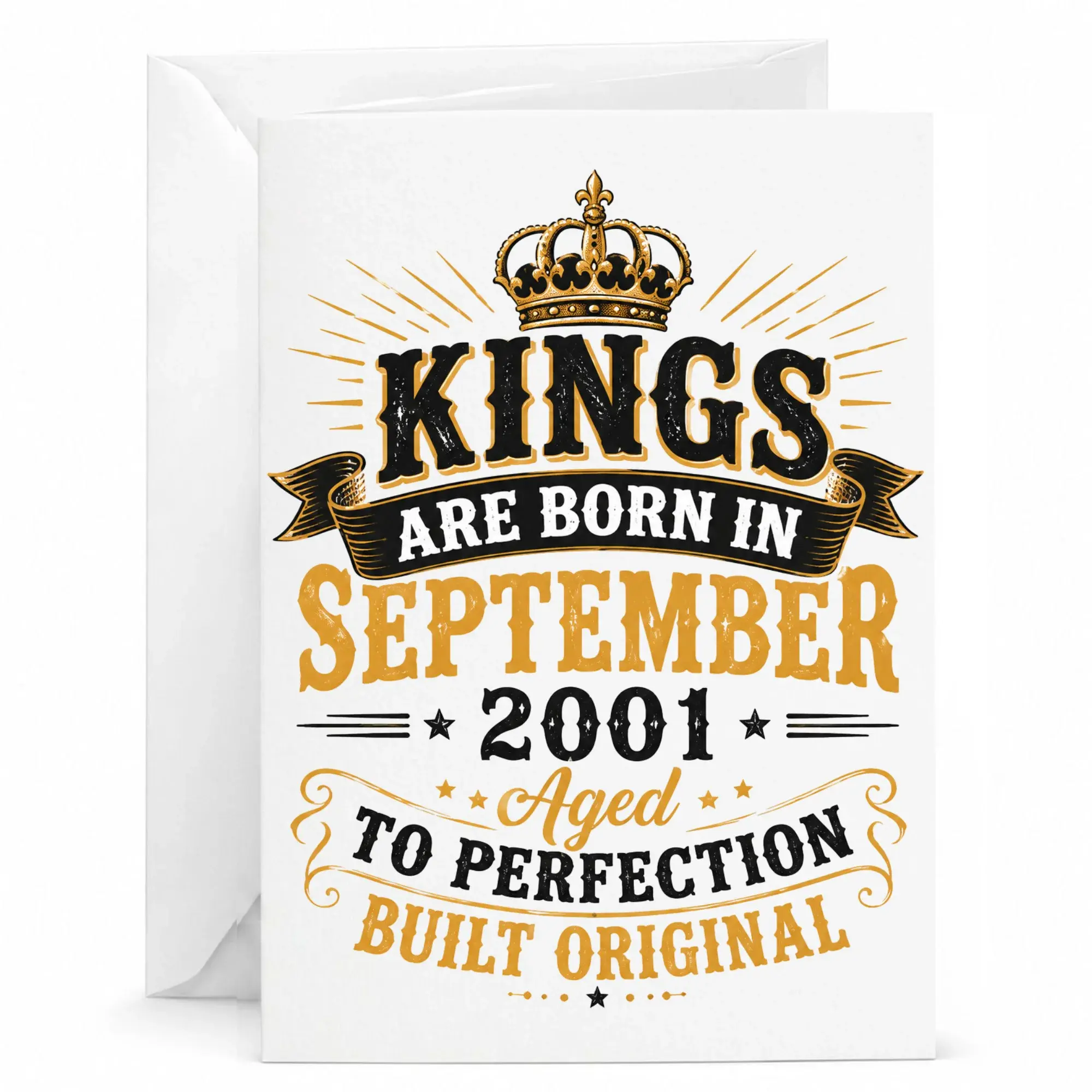 Birthday Card Kings Are Born in September 2001 Aged to Perfection Vintage Crown Design Greeting Card with Envelope