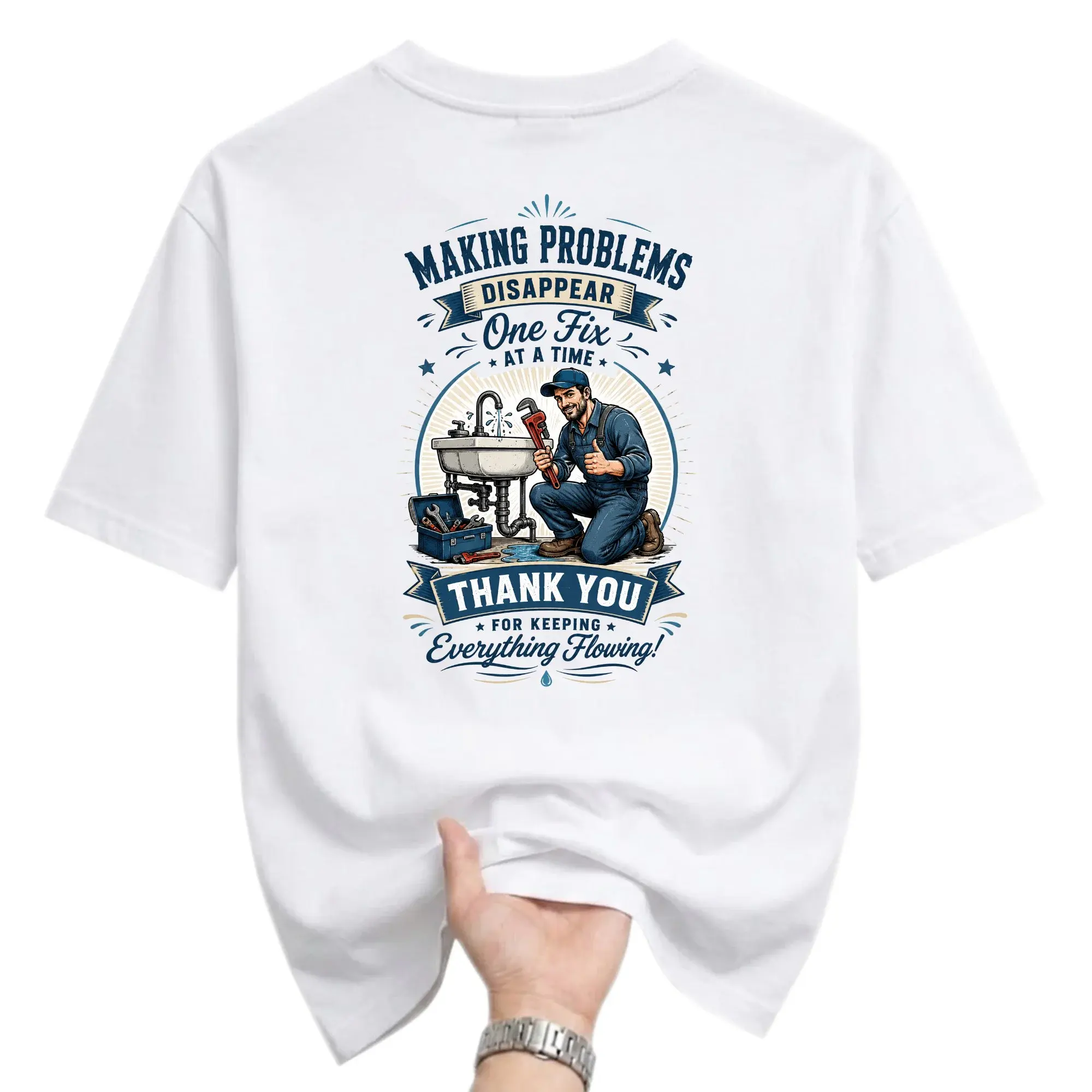 Funny Shirt for Plumber Professional Appreciation Graphic Tee Crew Neck Casual Top Tradesman Daily Wear White