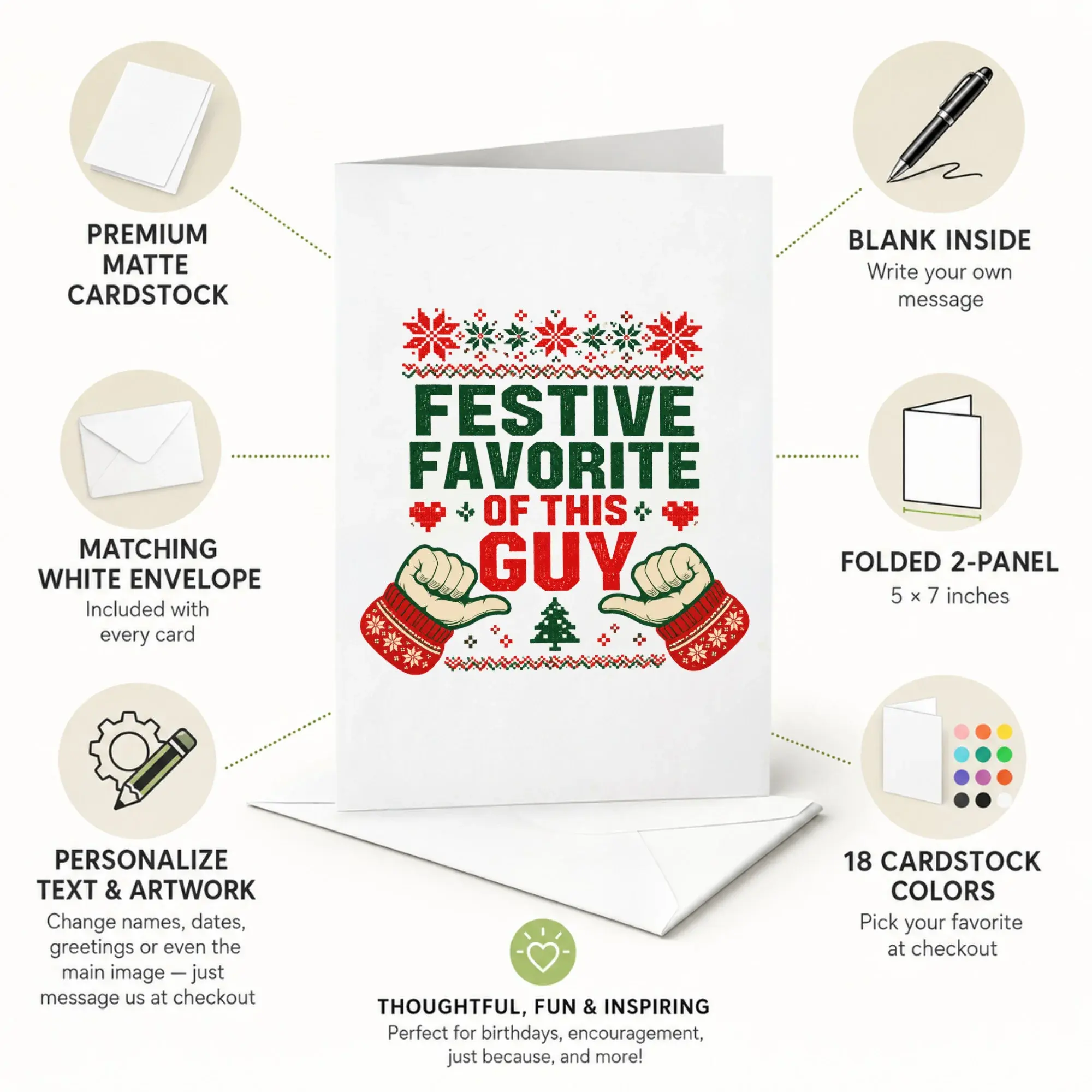 Funny Festive Favorite Greeting Card with Envelope, Humorous Holiday Design for Friends, Unisex Christmas Stationery