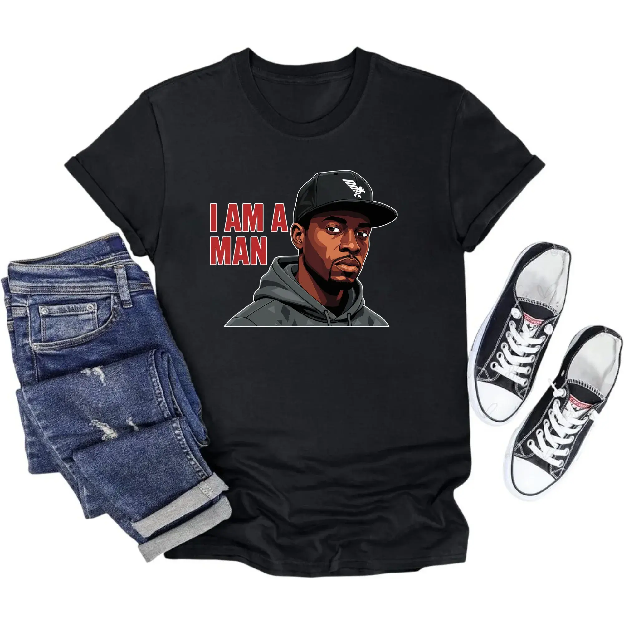 Graphic Tee I Am a Man Illustration Unisex Cotton Crew Neck Short Sleeve Casual Everyday Outfit Shirt