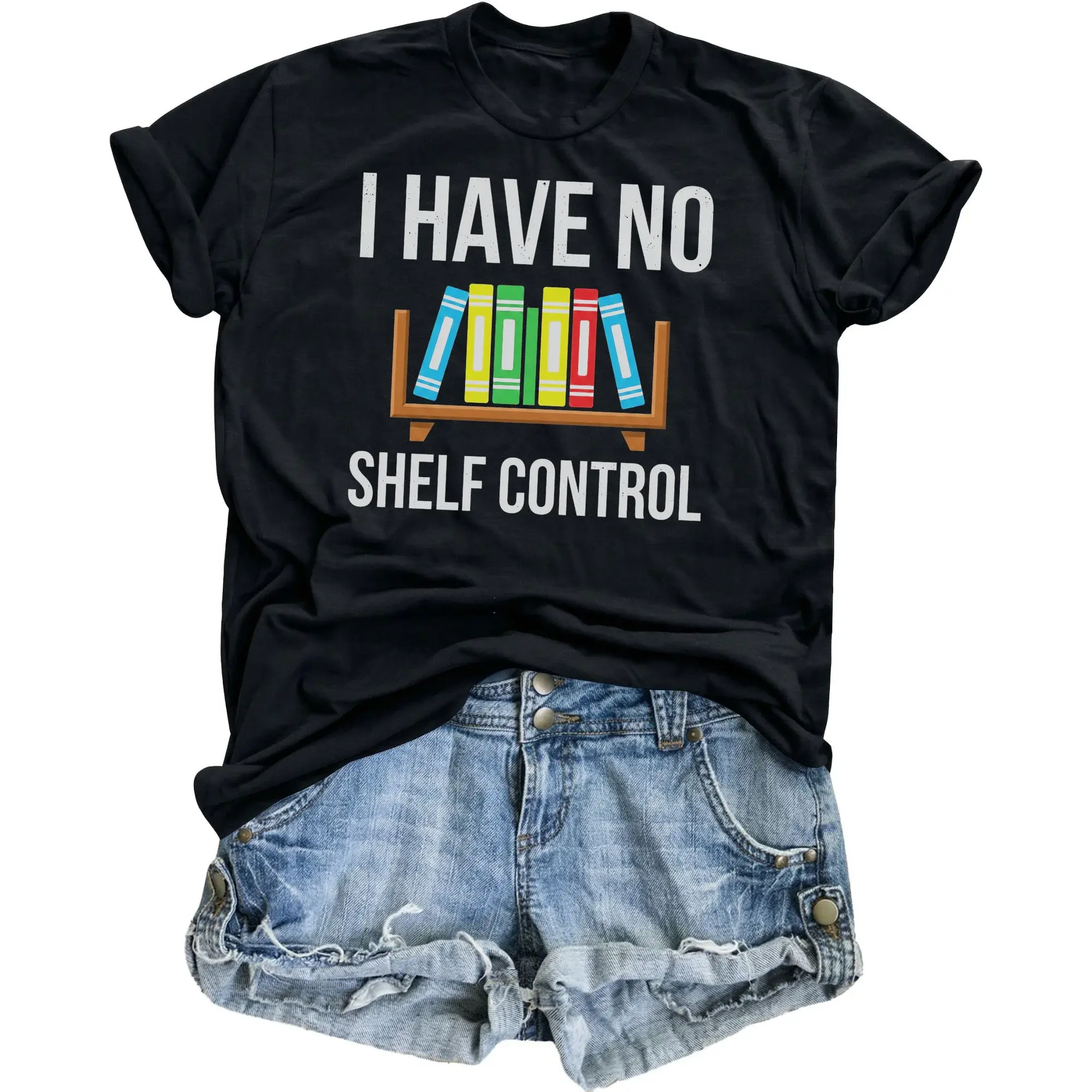 Funny Shelf Book Lover Graphic Tee Unisex Crew Neck Casual Cotton Blend Short Sleeve Reading Enthusiast Shirt