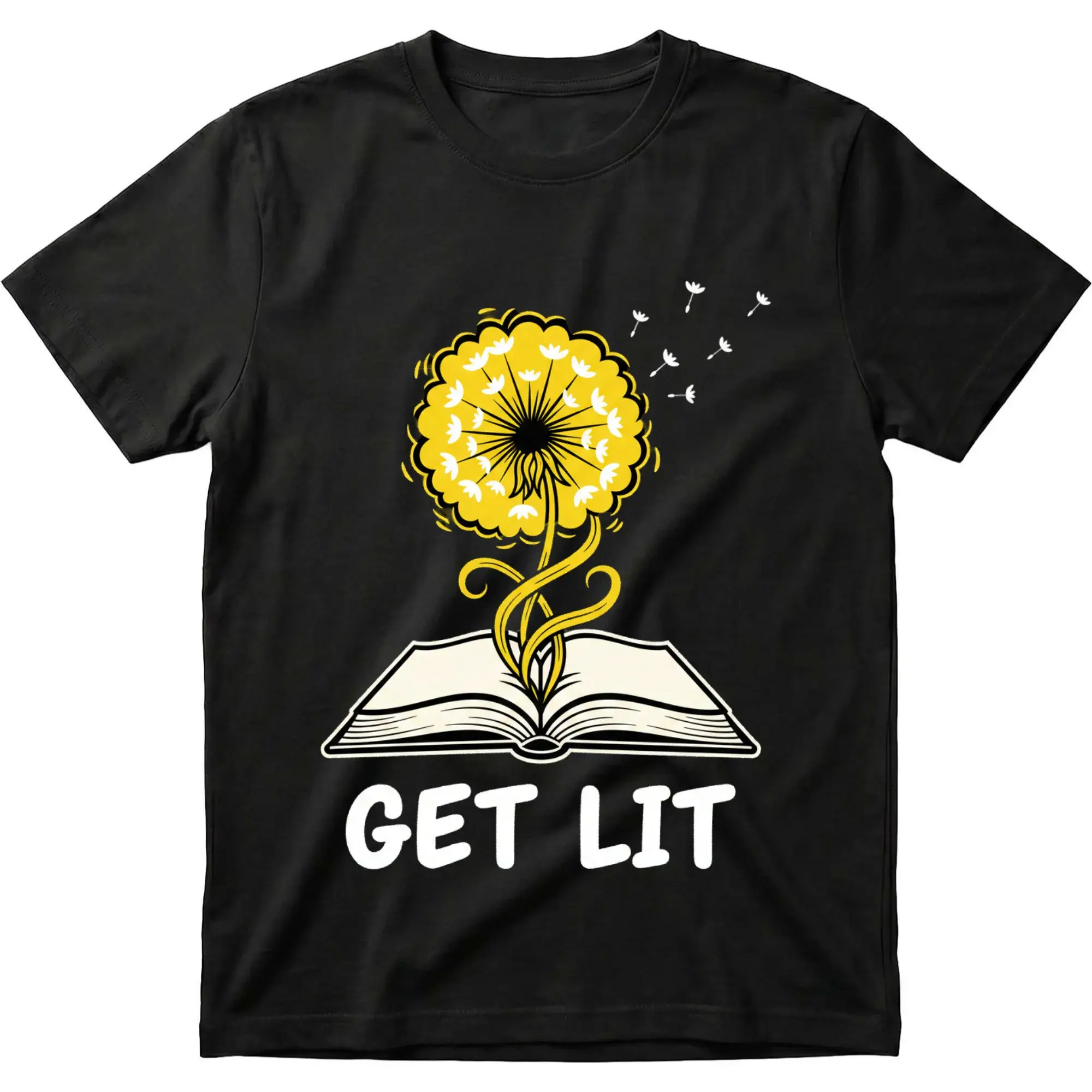 Graphic Tee Dandelion Reading Book Get Unisex Casual Cotton Crew Neck T-Shirt for Library Lovers and Readers
