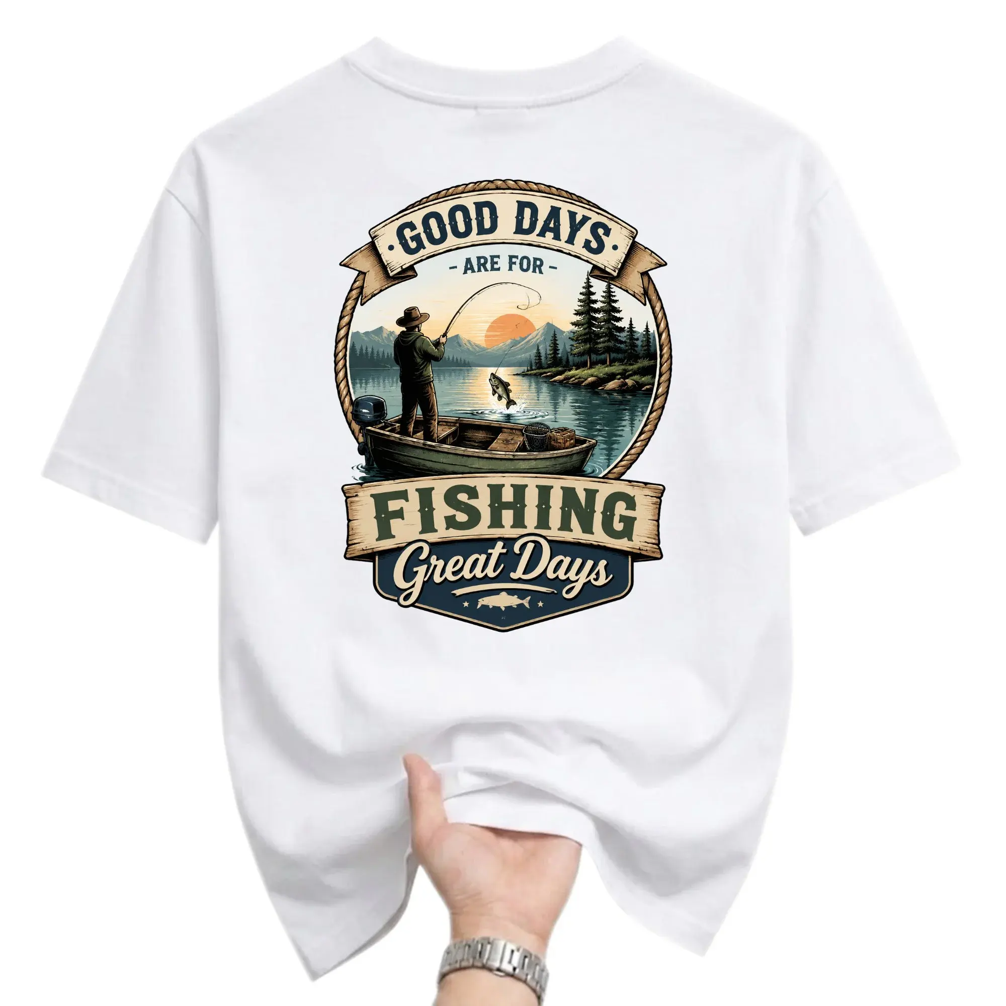 Graphic Tee Good Days Are for Fishing Vintage Style Lover Unisex Short Sleeve Crew Neck Cotton Casual Shirt