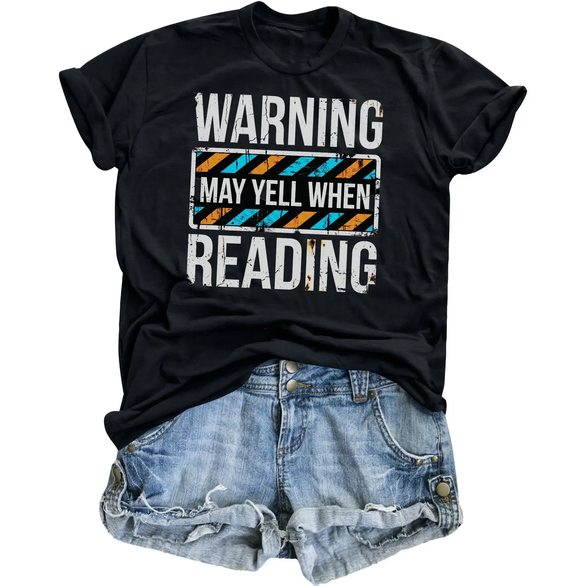 Funny Graphic Tee Warning May Yell When Reading Unisex Crew Neck T-Shirt for Casual Everyday Wear and Expressive Style