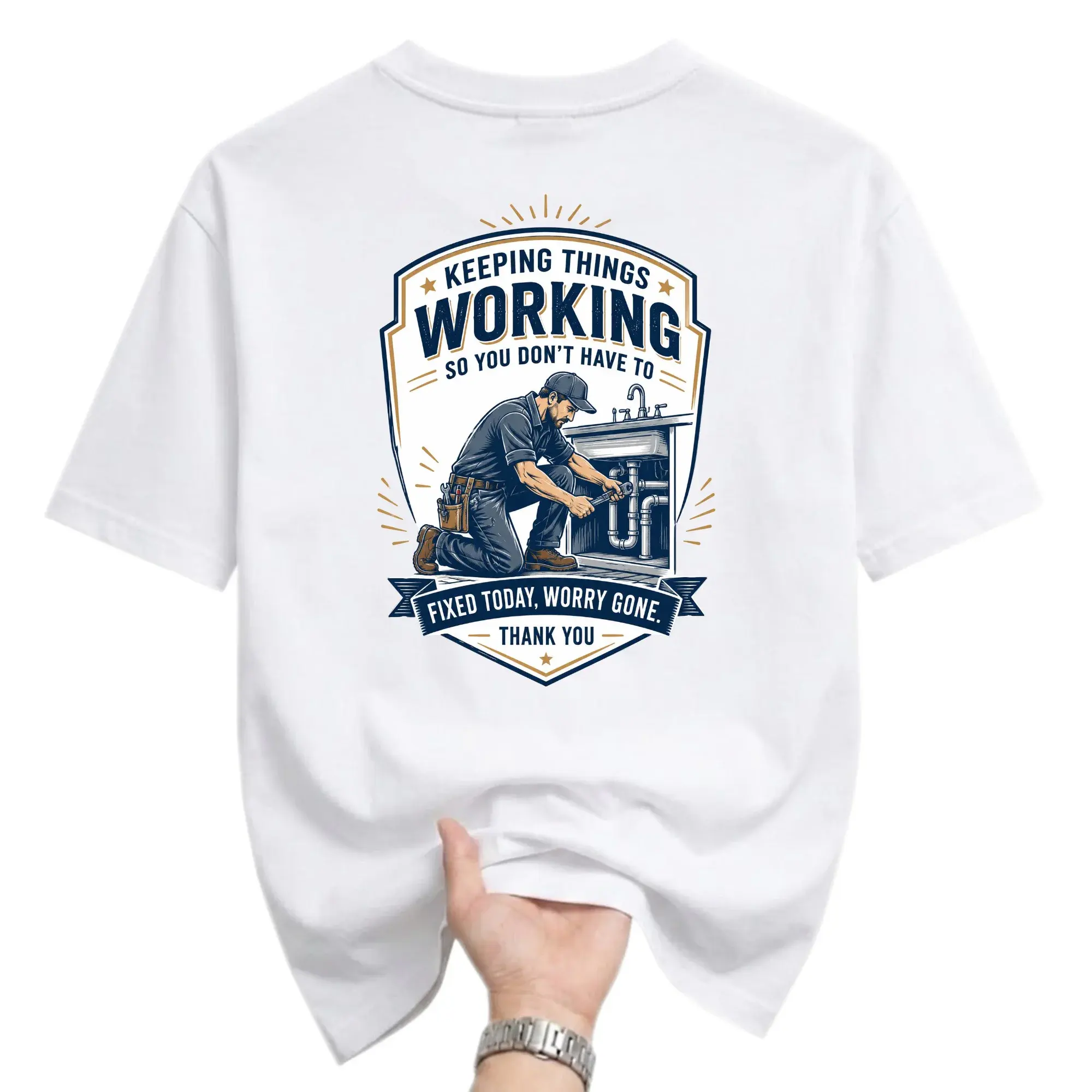 Graphic Tee Keeping Things Working Plumber Professional Service Design Unisex Crew Neck Short Sleeve Casual Shirt