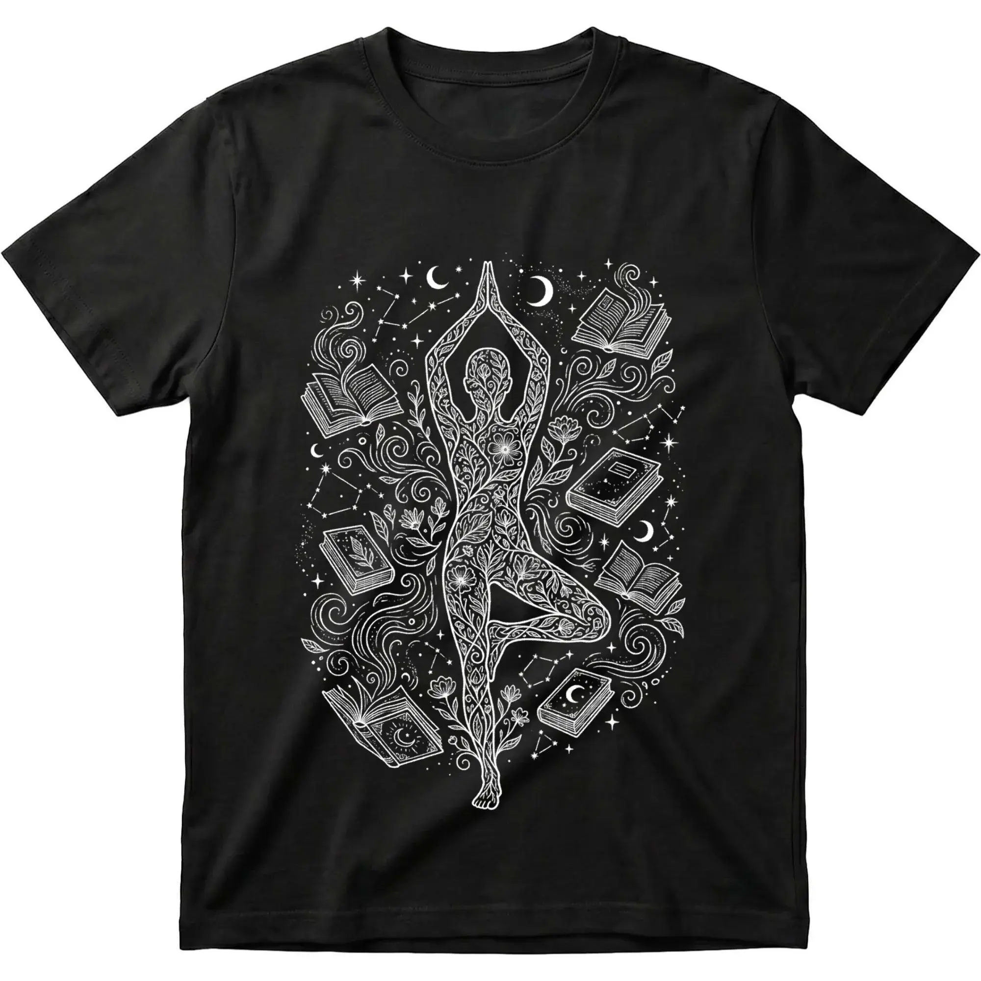 Graphic Tee Celestial Yoga Book Reader Art Unisex Crew Neck Casual Cotton Blend Short Sleeve Shirt for Everyday Wear