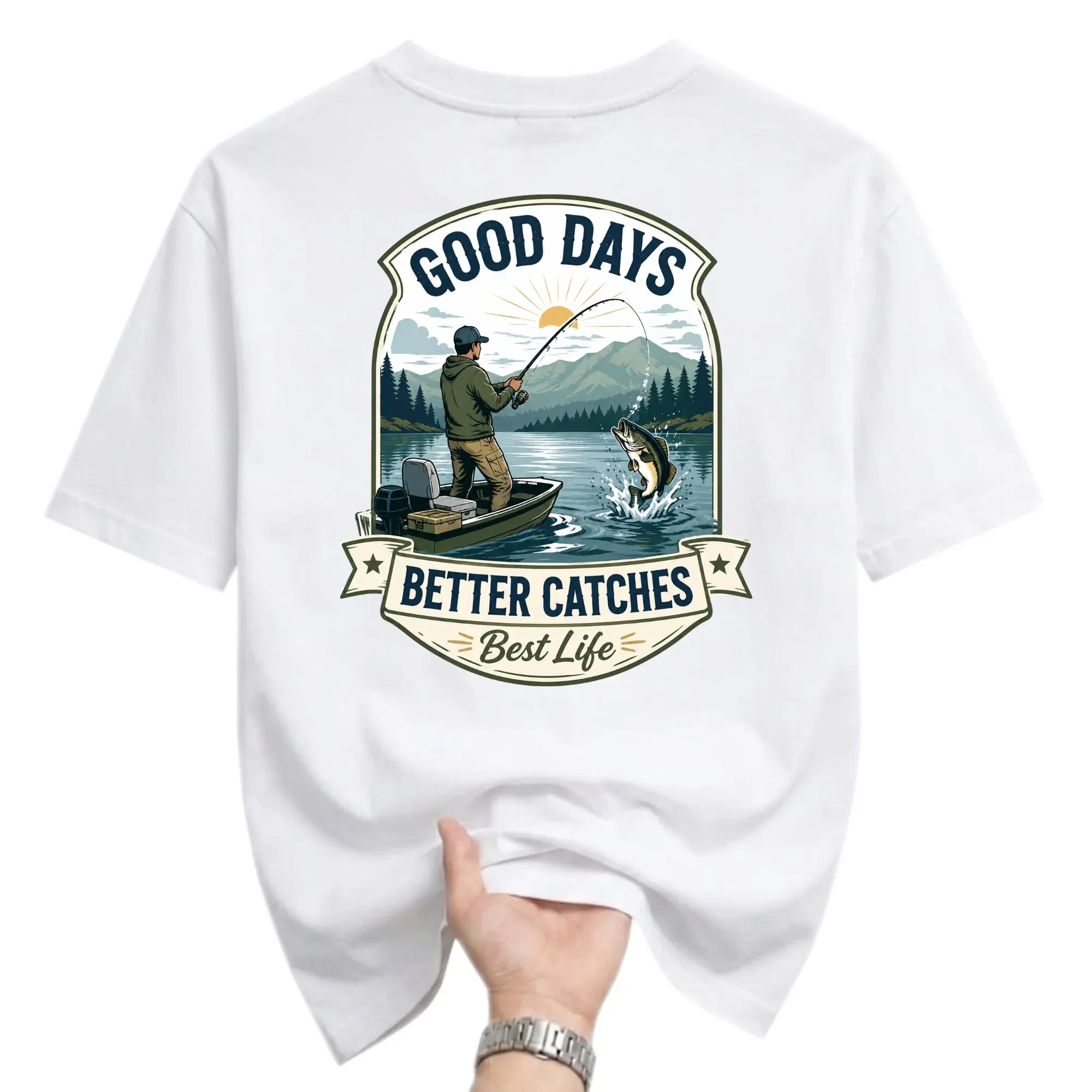 Graphic Tee Fishing Lover Shirt Good Days Better Catches Illustration Unisex Casual Crew Neck Apparel