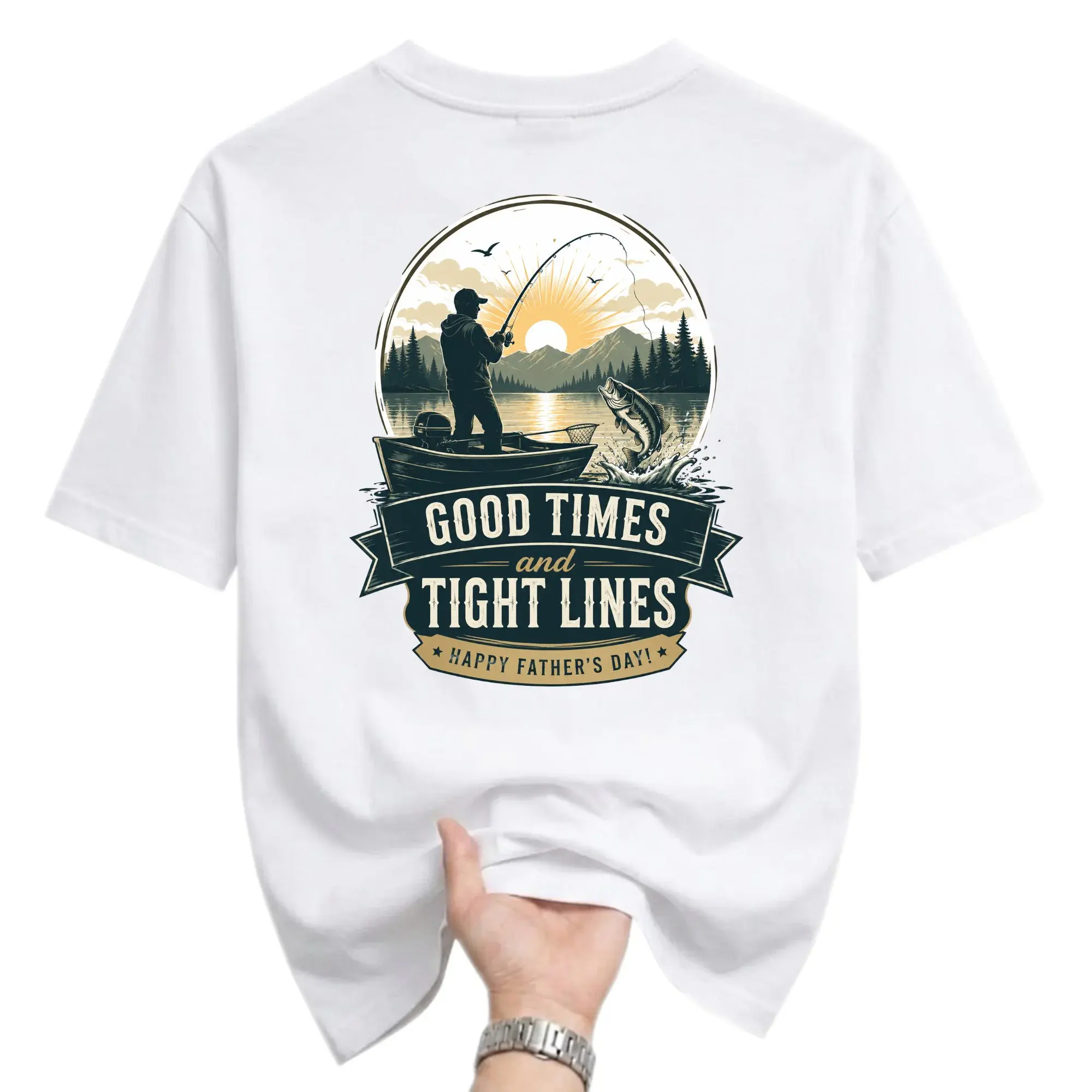 Graphic Tee Unisex Fishing Shirt Good Times and Outdoor Themed Apparel Casual Crew Neck Summer Top White