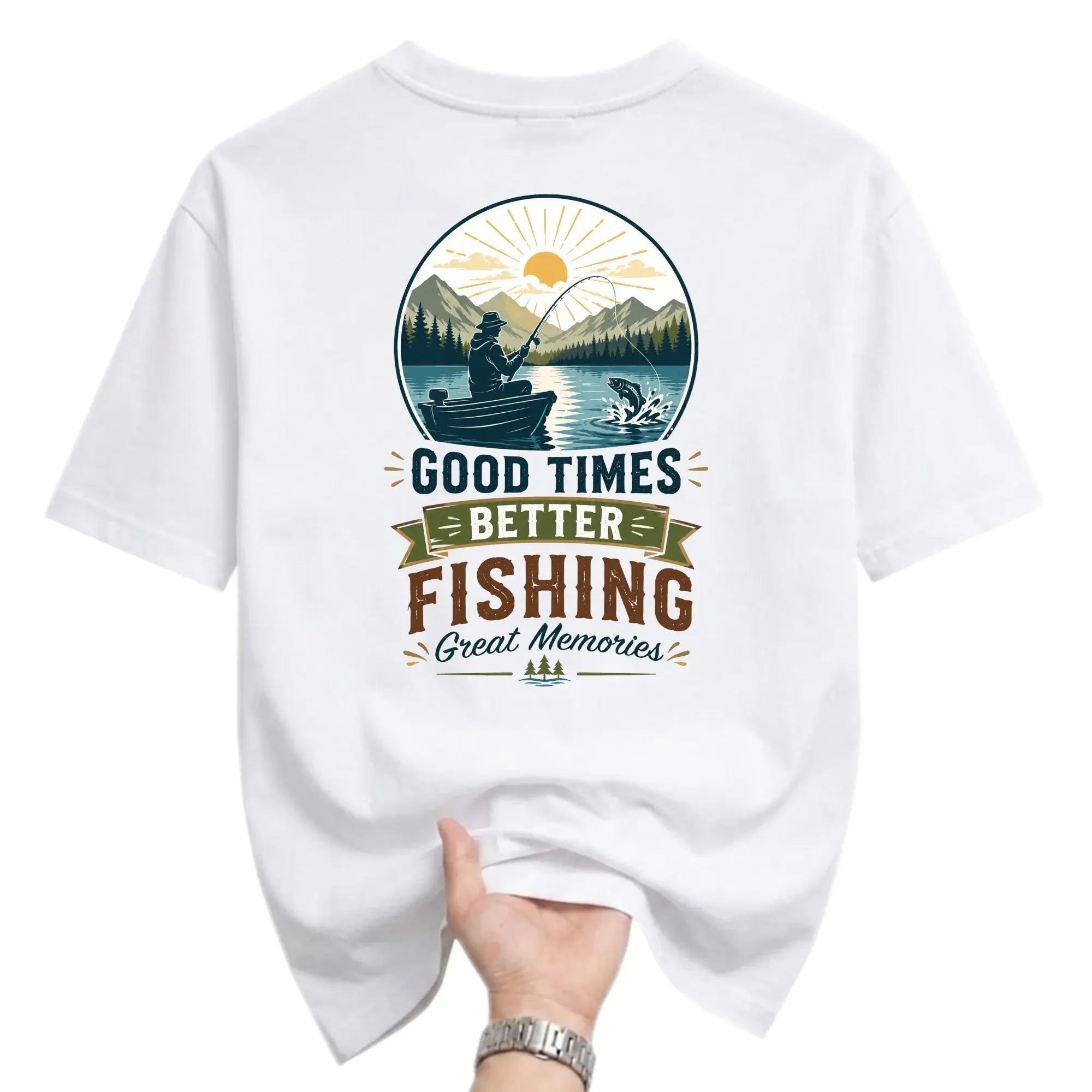 Graphic Tee Good Times Better Fishing Great Memories Outdoor Adventure Apparel Unisex Crew Neck Short Sleeve Shirt