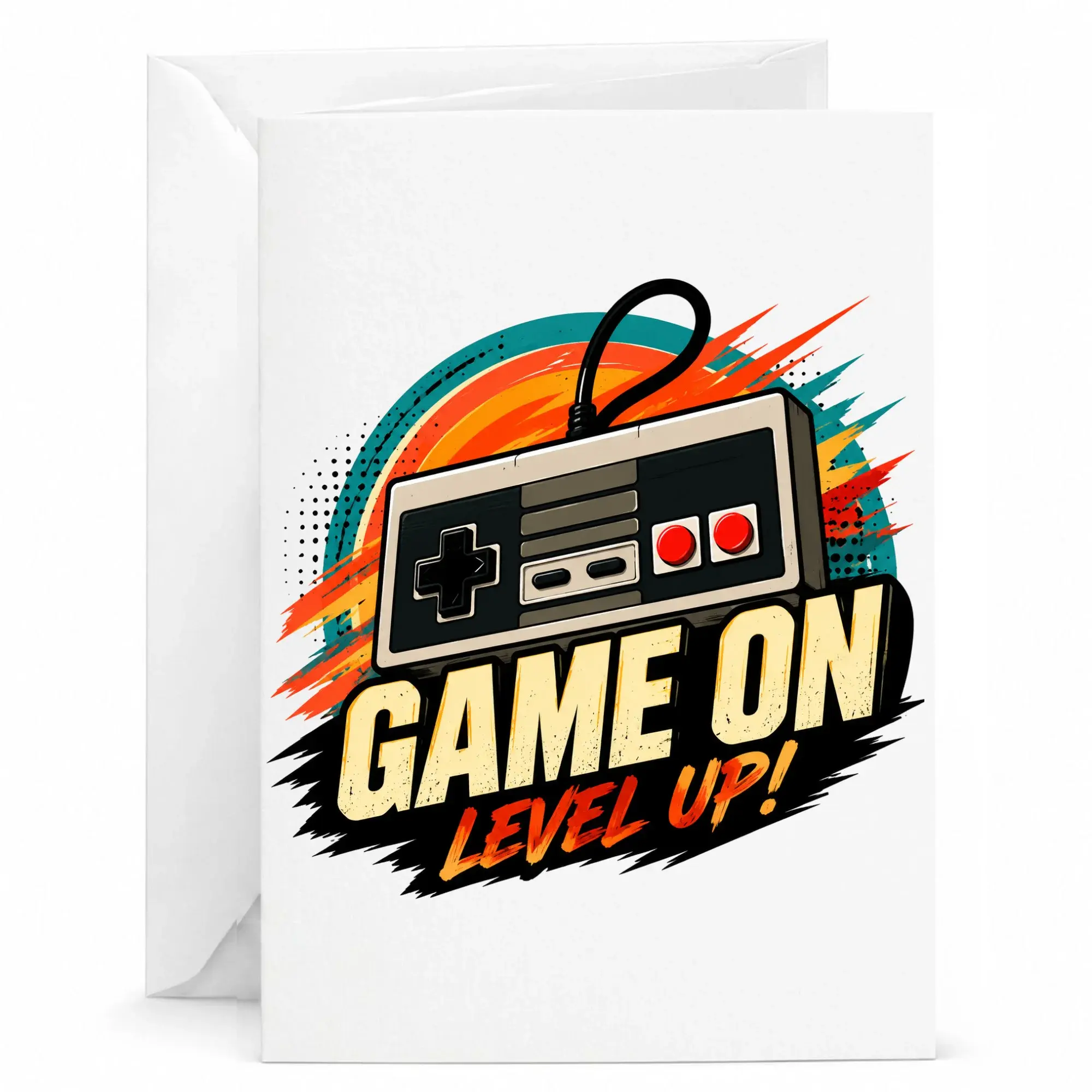 Funny Greeting Card Game on Level up Design Retro Video Game Controller Graphic Stationary for Gamers and Enthusiasts