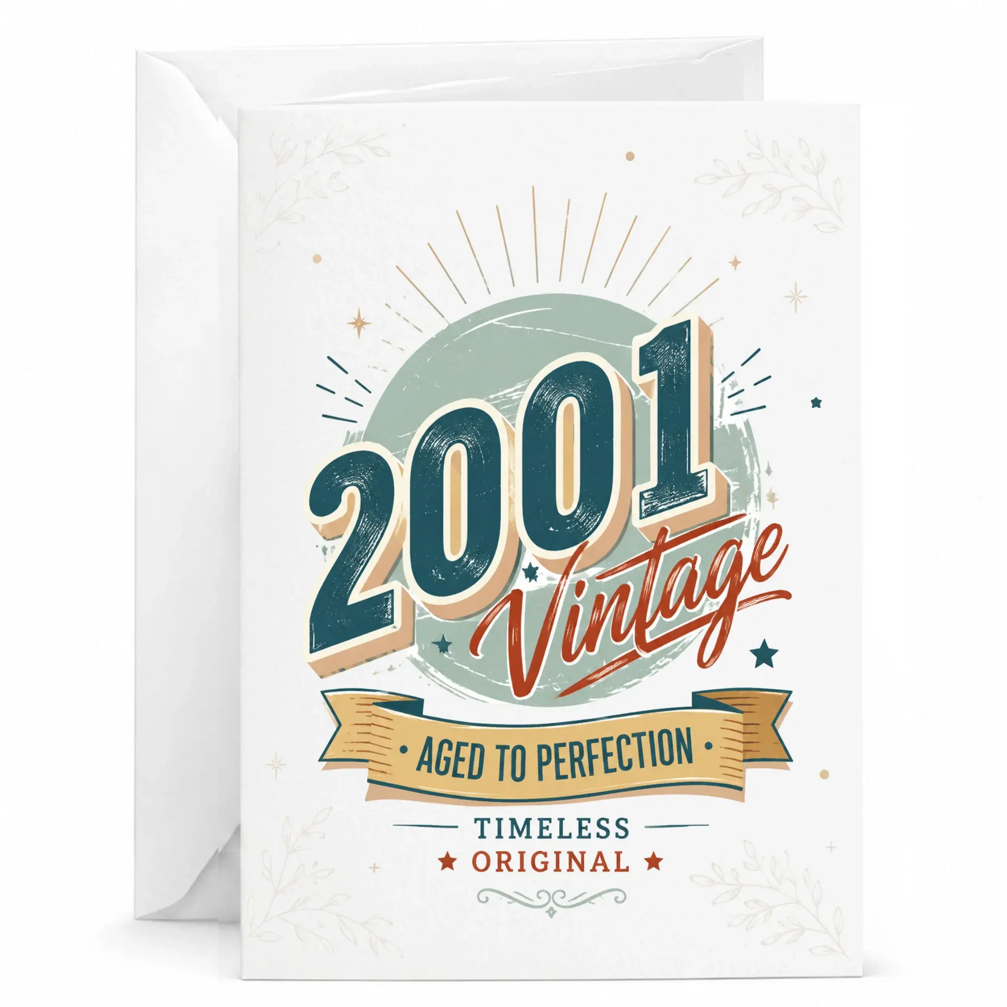 Greeting Card 2001 Vintage Aged to Perfection Milestone Birthday Celebration Professional Printed Stationery