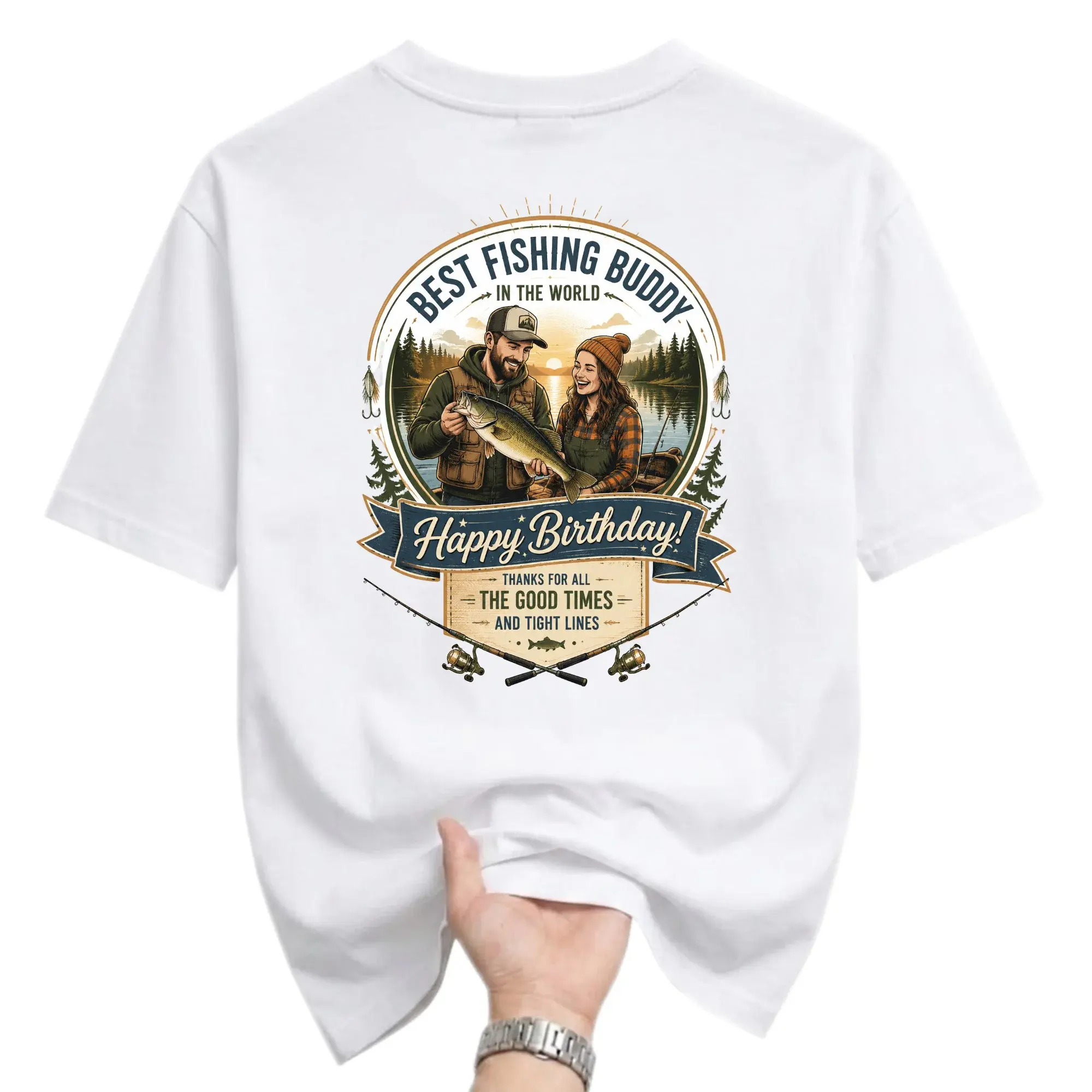 Graphic Tee Best Fishing Happy Birthday Fisherman Angler Outdoor Theme Unisex Casual Crew Neck T-Shirt