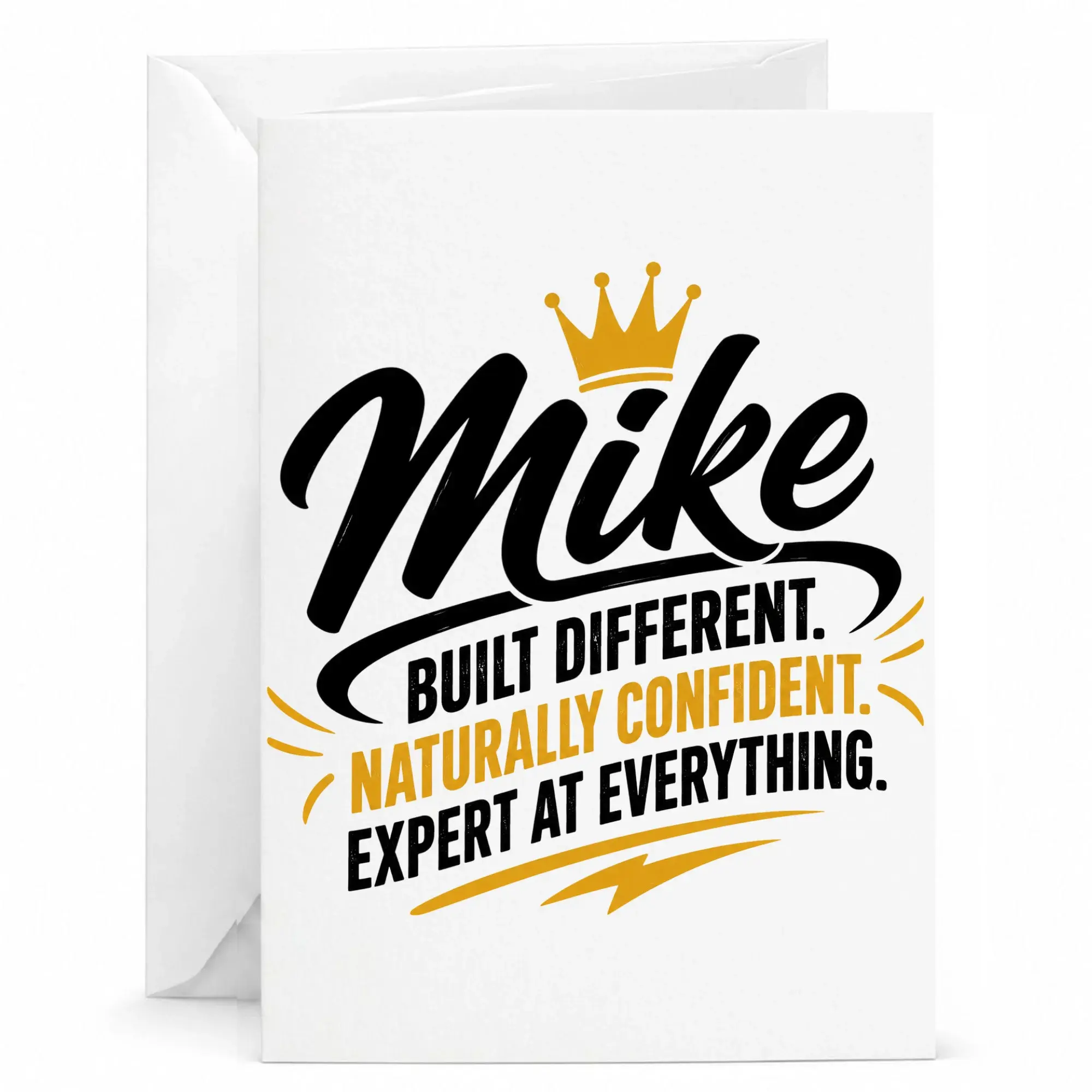 Greeting Card for Mike Featuring Bold Typography and Crown Motif Premium Quality Stationery for Personal Messages