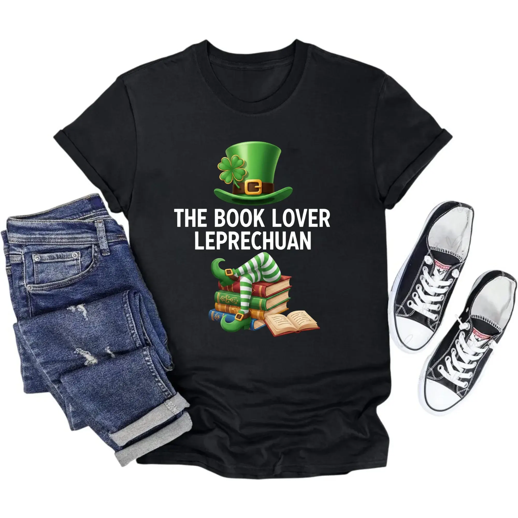 Funny Graphic Tee the Book Lover Leprechan Shirt Unisex Reading Holiday Apparel for Casual Everyday Outfits