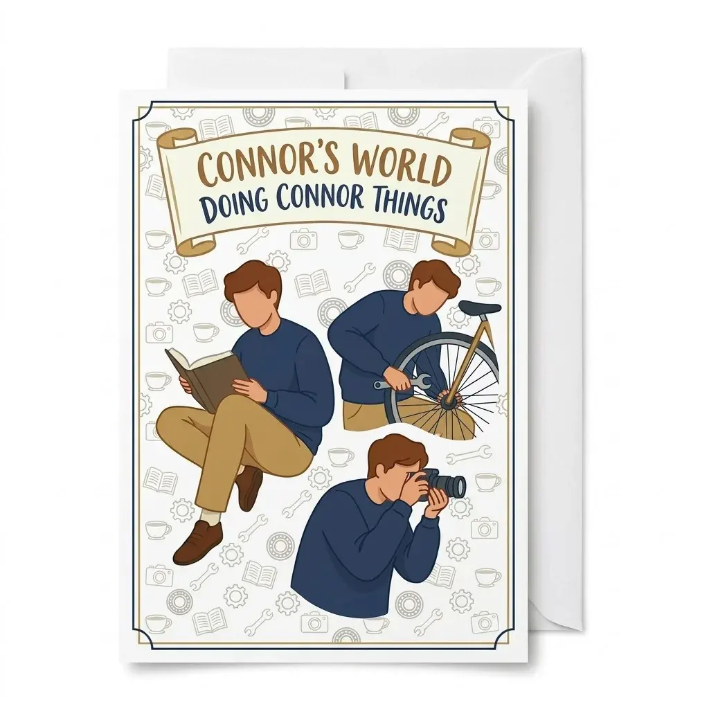Funny Connor's World Hobby-Themed Greeting Card for Men with Envelope, 5x7 Inch Premium Matte Folded Card
