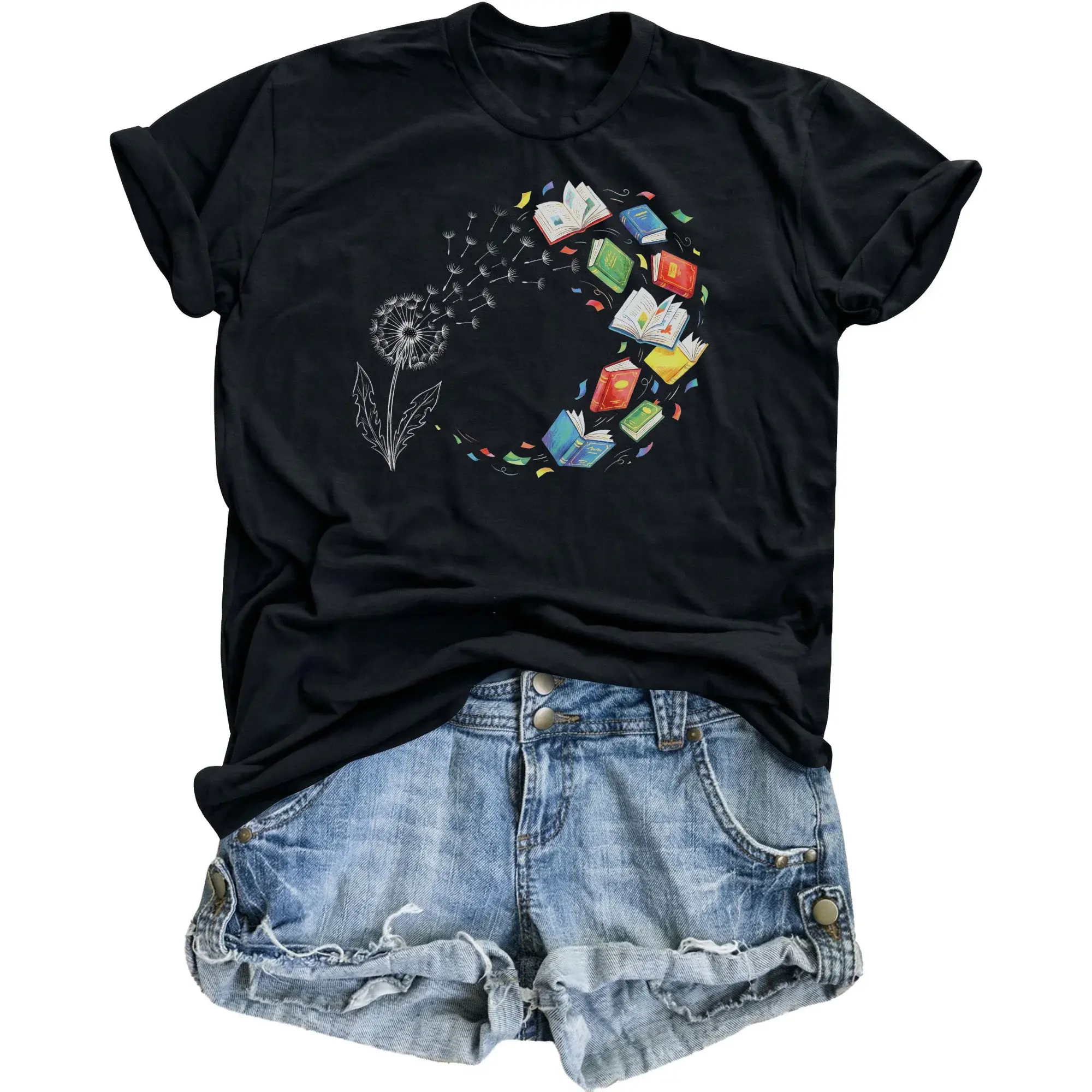 Graphic Tee Dandelion Book Art Unisex Crew Neck T-Shirt Soft Cotton Blend Casual Everyday Reading Apparel