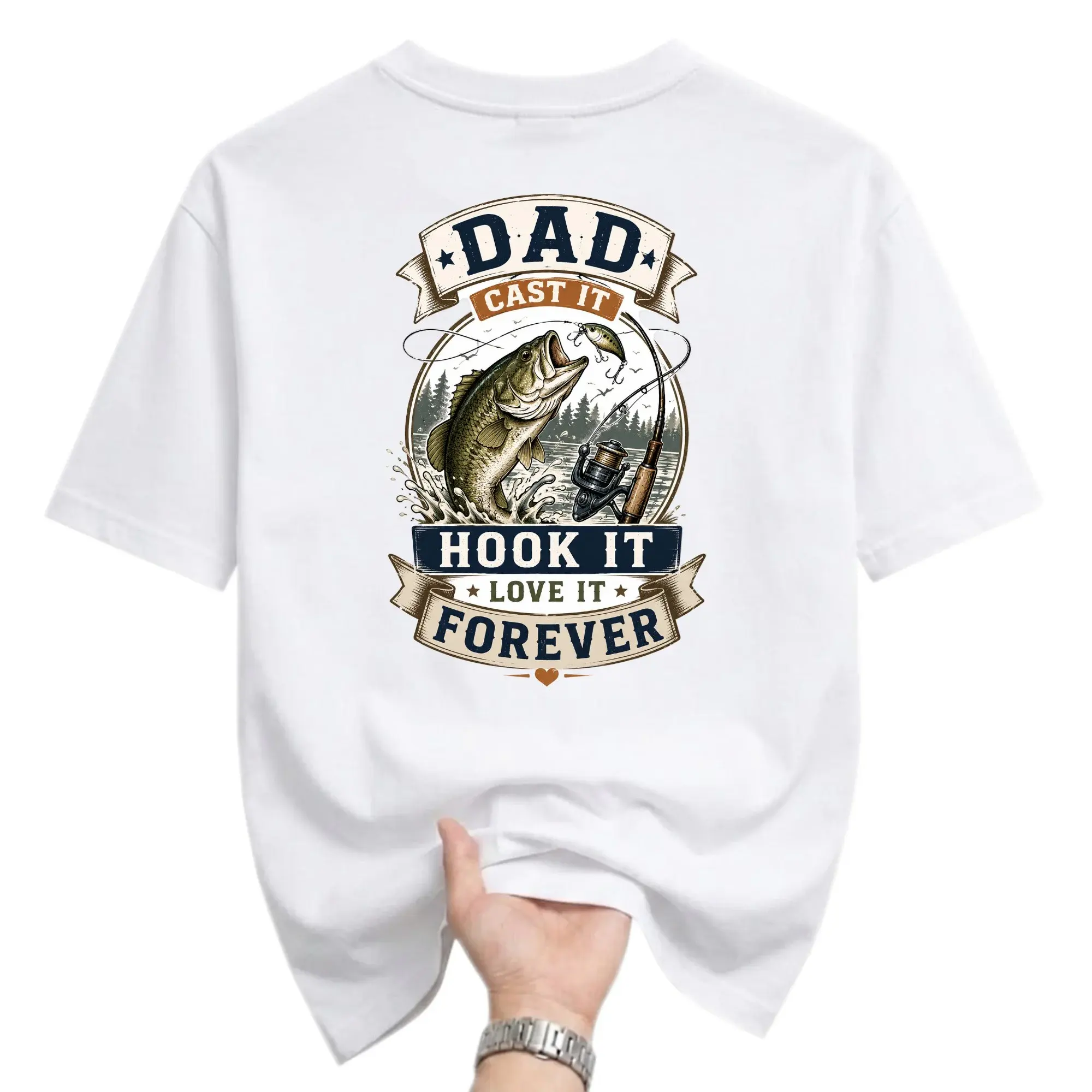 Funny Shirt Dad Hook It Love It Forever Fishing Graphic Tee Unisex Casual Short Sleeve Cotton Blend Top