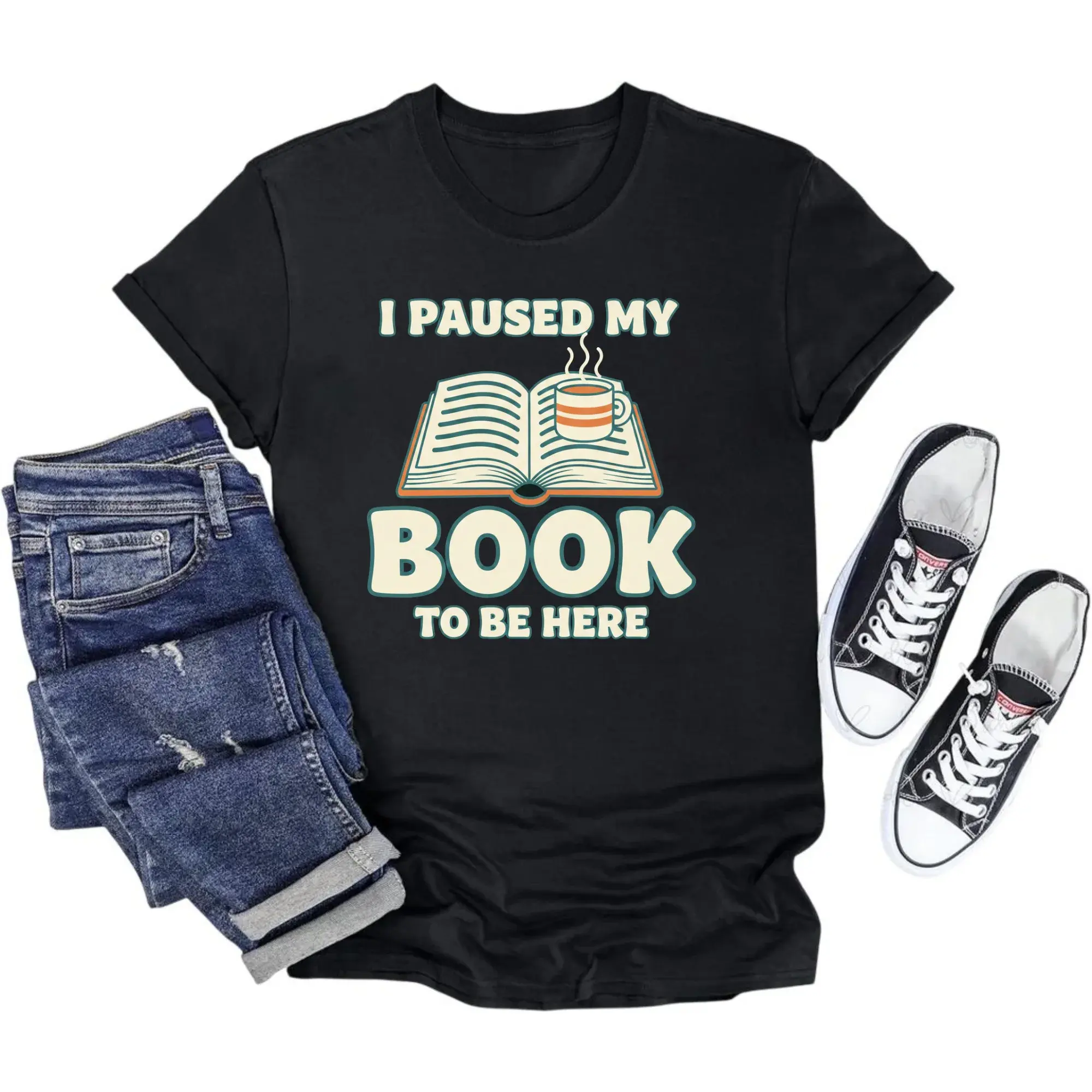 Funny Graphic Shirt I Paused My Book to Be Here Unisex Short Sleeve Crew Neck Reader Apparel Casual Reading Gift