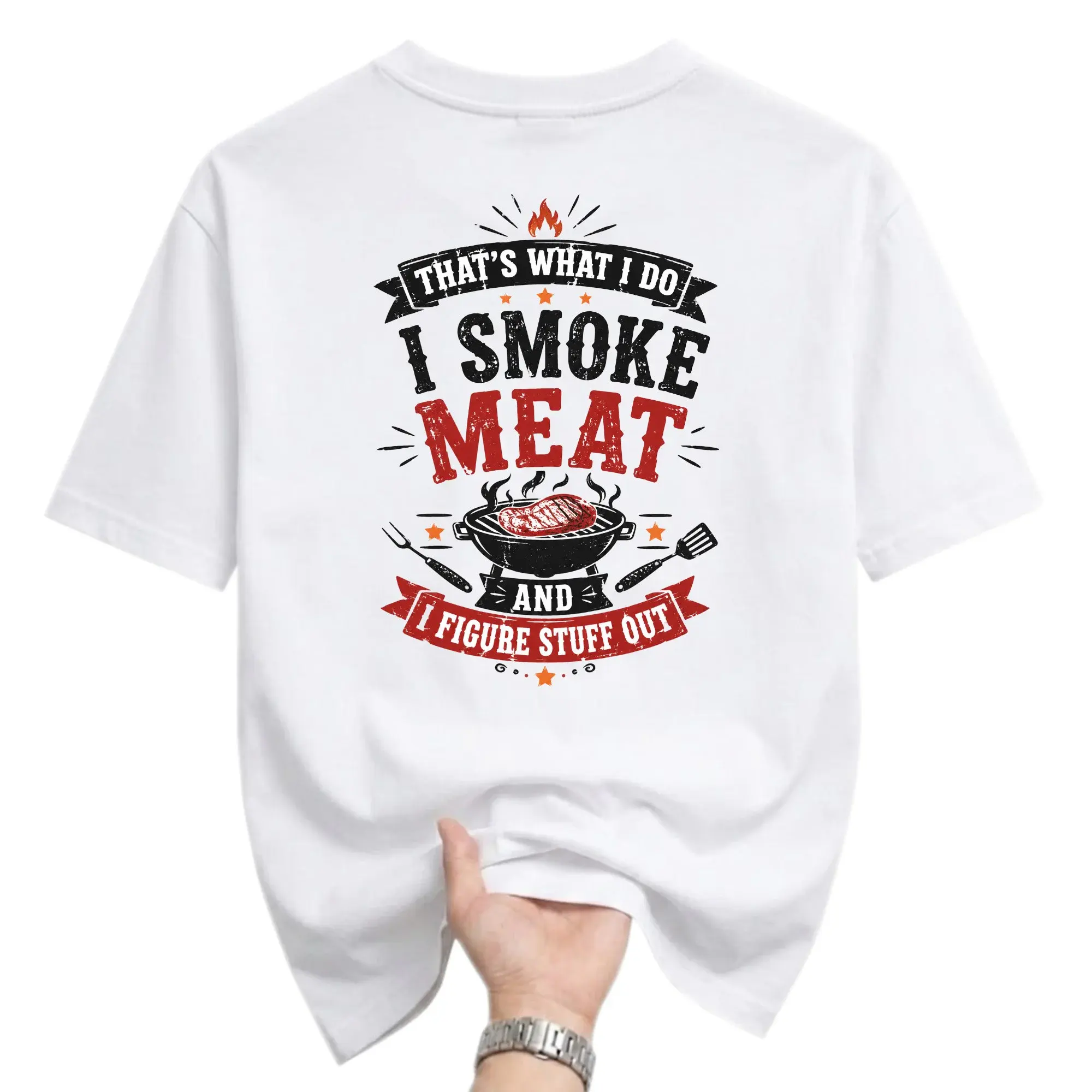 Funny Shirt I Smoke and Stuff Out Graphic Tee Unisex Casual Crew Neck Soft Cotton Apparel for Bbq Lovers