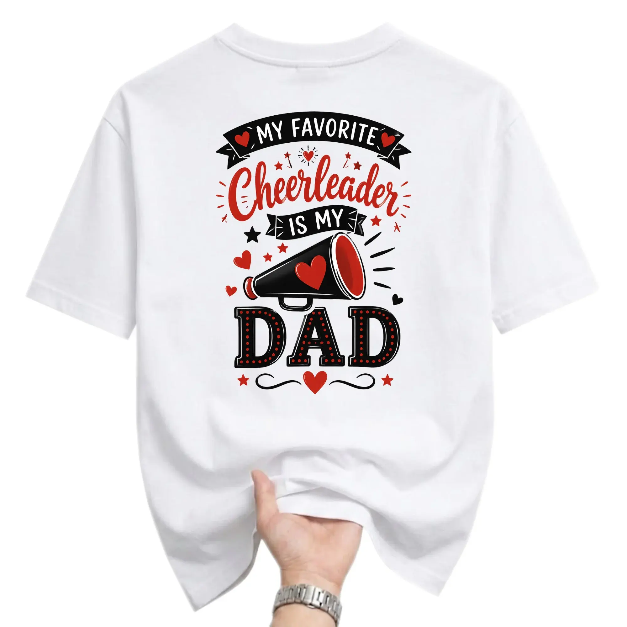 Funny Shirt My Favorite Cheerleader Is My Dad Graphic Tee Casual Cotton Blend Apparel for Supportive Parents