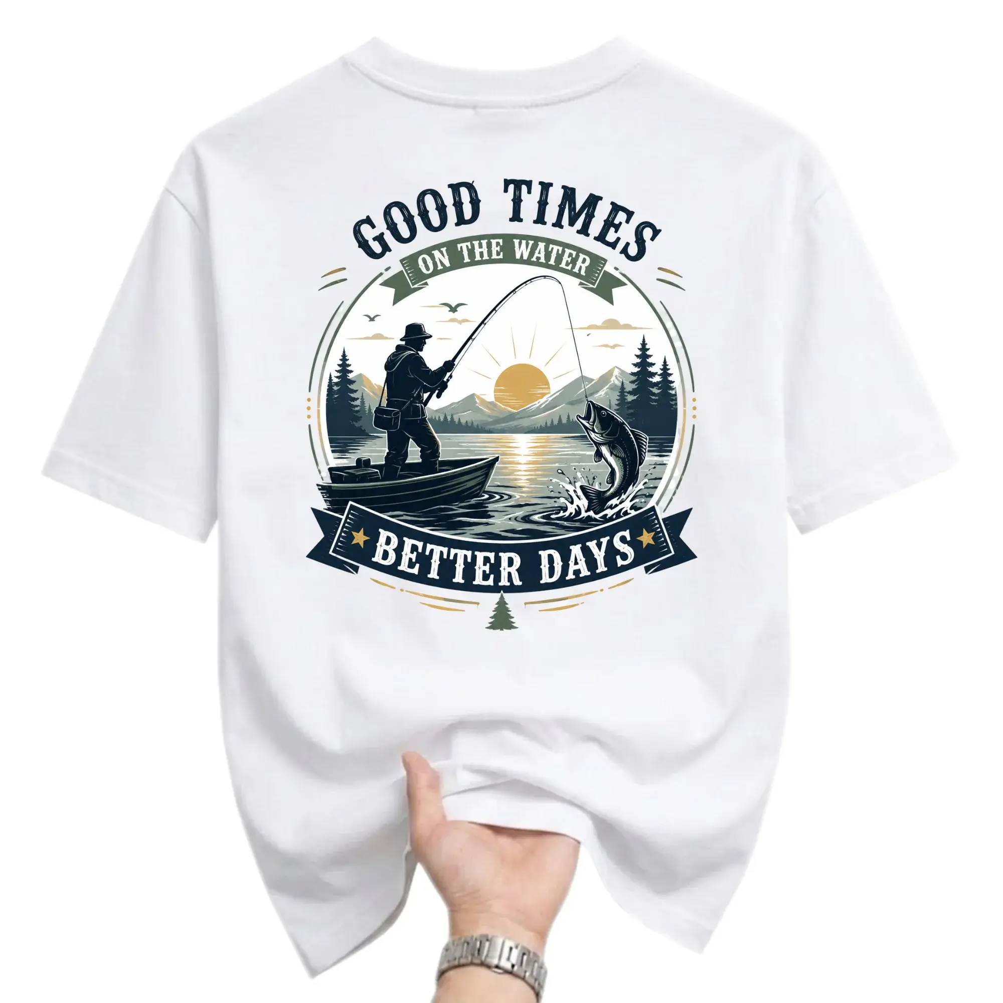 Graphic Tee Good Times Fishing Design Unisex Crew Neck Short Sleeve Casual Cotton Blend Apparel