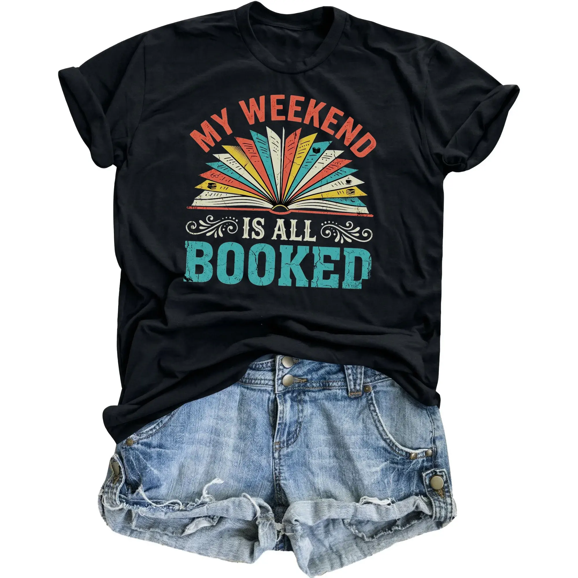 Graphic Tee My Weekend Is All Booked Funny Reading Enthusiast Unisex Crew Neck Shirt for Casual Everyday Outfits