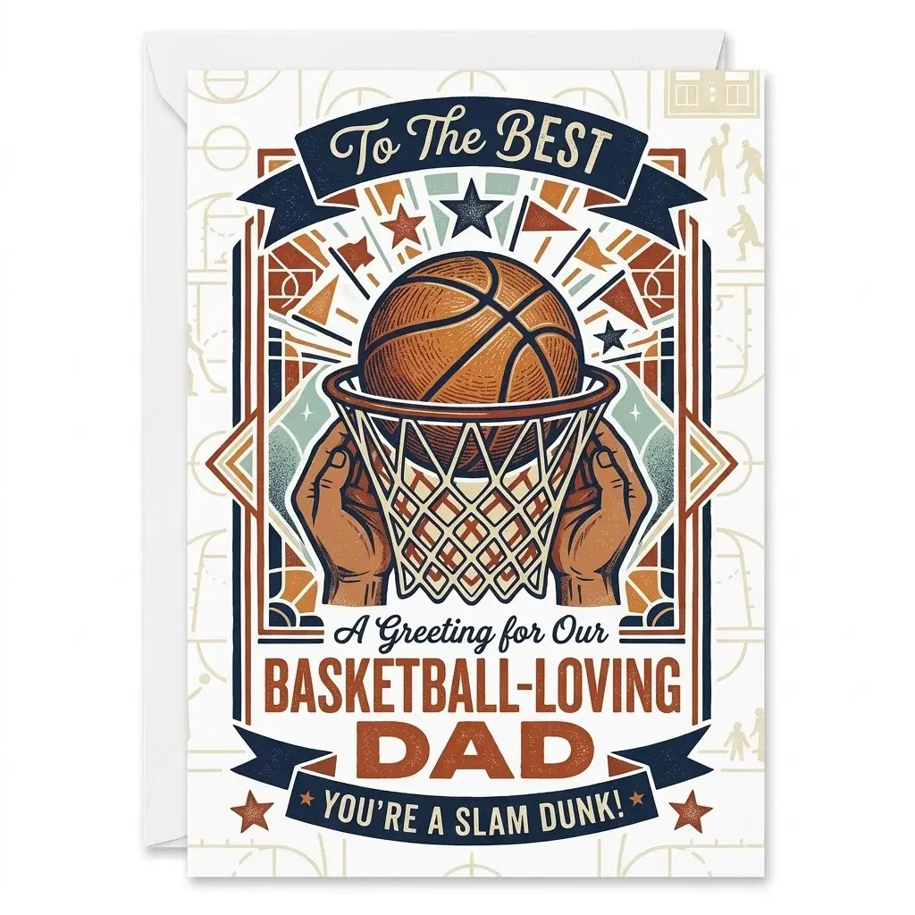 Greeting Card for Basketball Loving Dad Retro Sports Birthday Card with Envelope Folded Note Card for Father 5x7 Inch