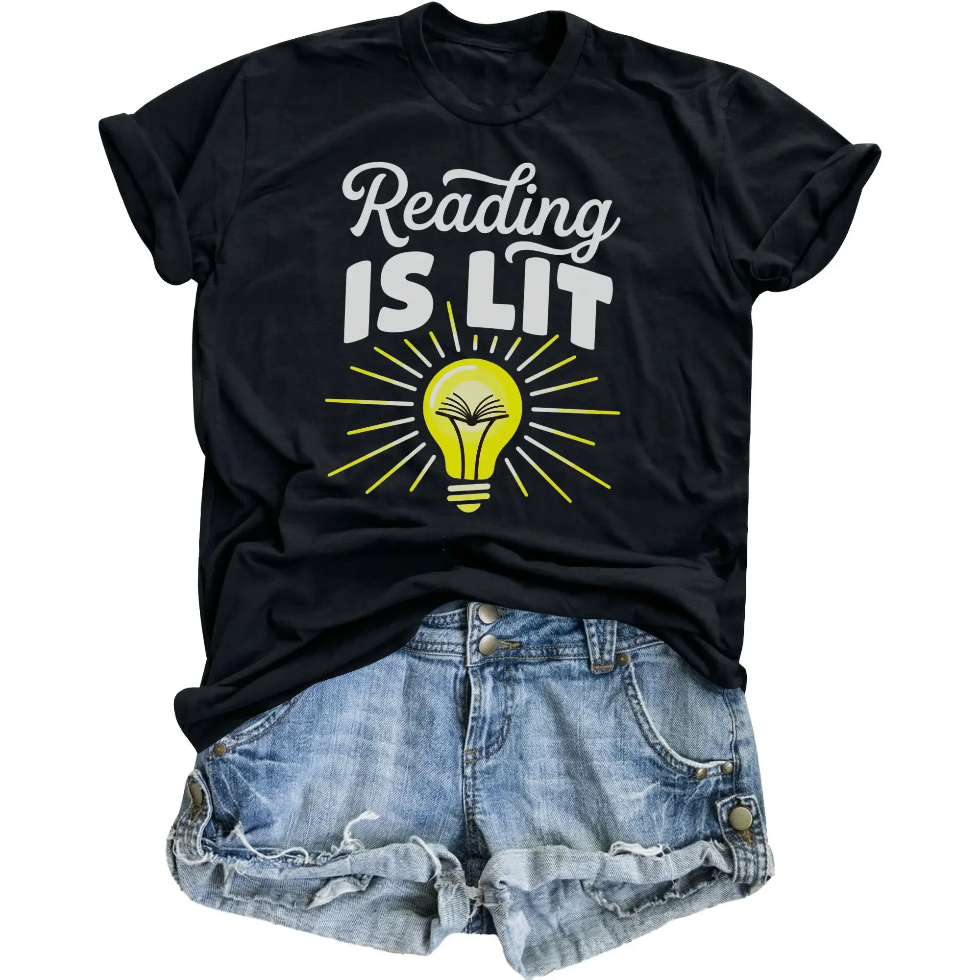 Funny Reading Is Graphic Tee Unisex Crew Neck Short Sleeve Cotton Blend T-Shirt for Casual Everyday Book Lovers