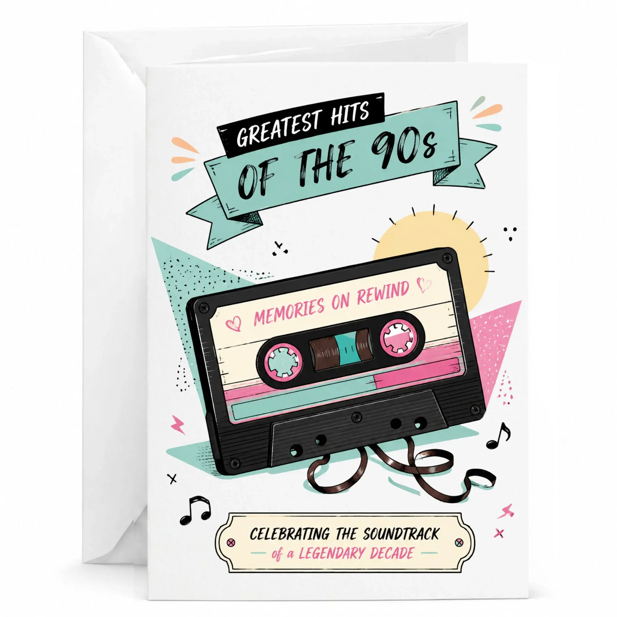 Greeting Card Greatest Hits of the 90s Vintage Cassette Tape Nostalgia Design for Birthdays and Anniversaries