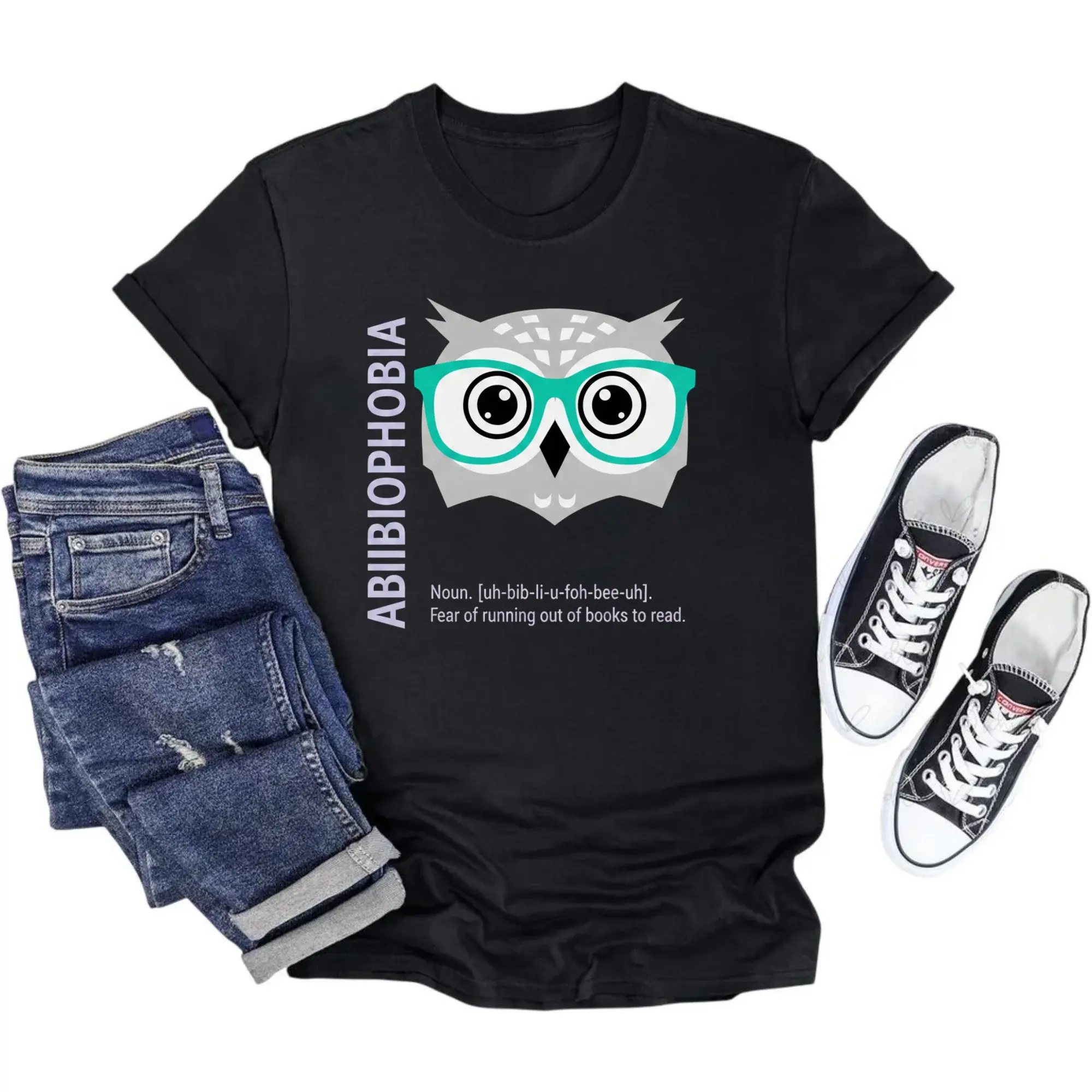 Funny Abiibiophobia Graphic Tee Unisex Cotton Crew Neck Shirt for Book Lovers and Readers Gift Casual Apparel