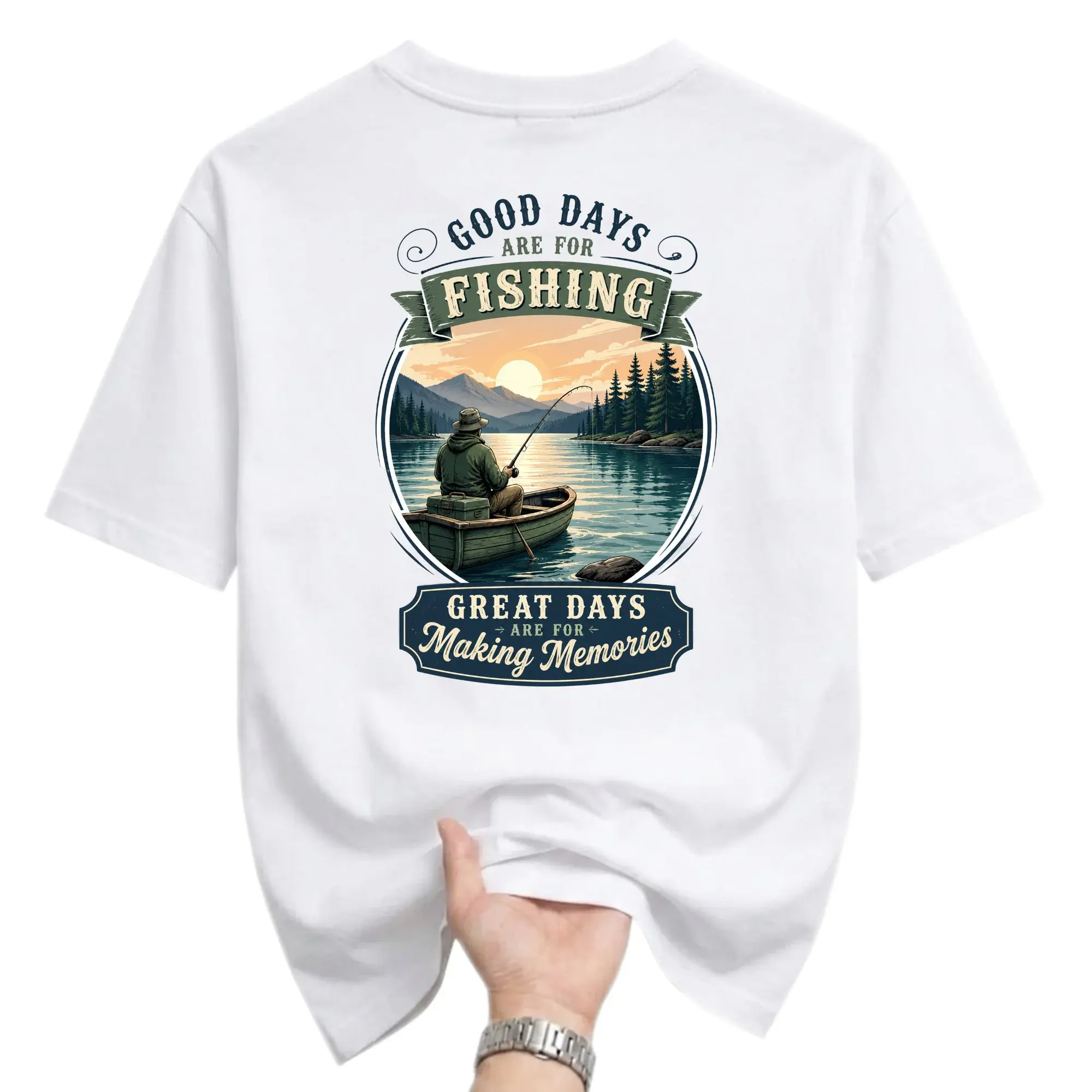 Graphic Tee Good Days Are for Fishing Making Memories Unisex Crew Neck Casual Cotton Blend Short Sleeve Shirt