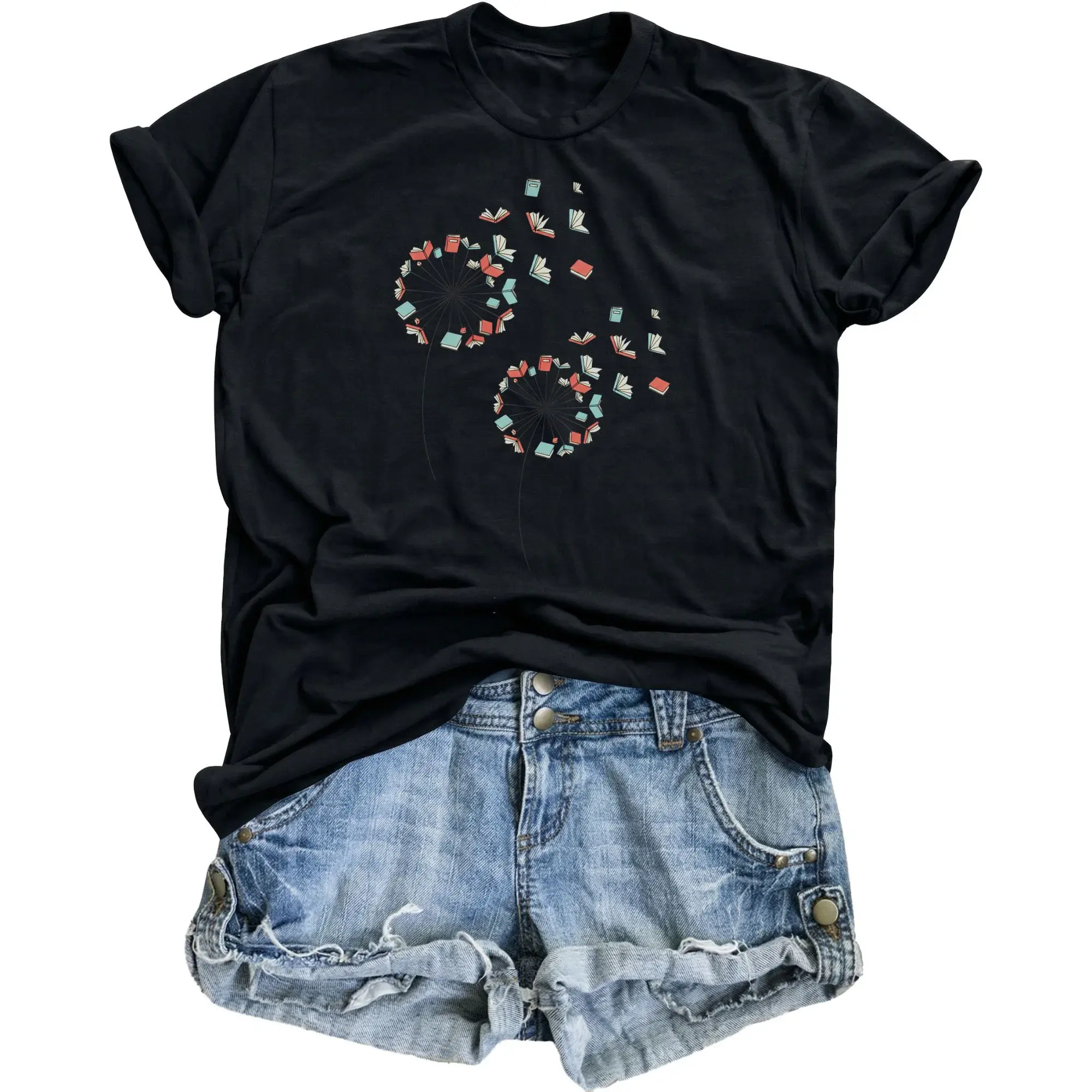 Graphic Tee Book Dandelion Art Printed Unisex T-Shirt Soft Cotton Blend Casual Everyday Crew Neck Top