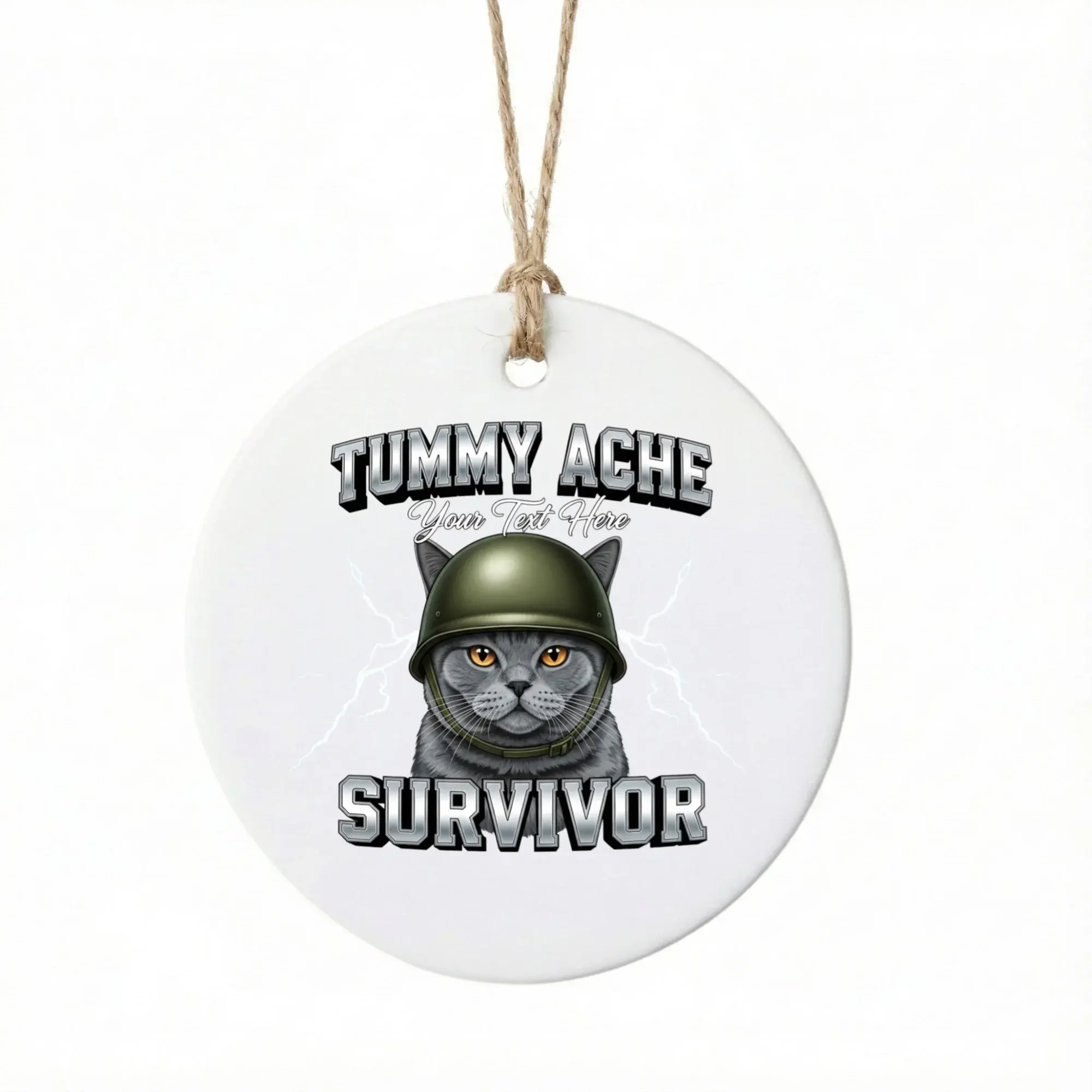 Christmas Ornament Tummy Ache Survivor Funny Cat Ceramic Hanging Decoration for Holiday Tree and Home Decor Keepsake