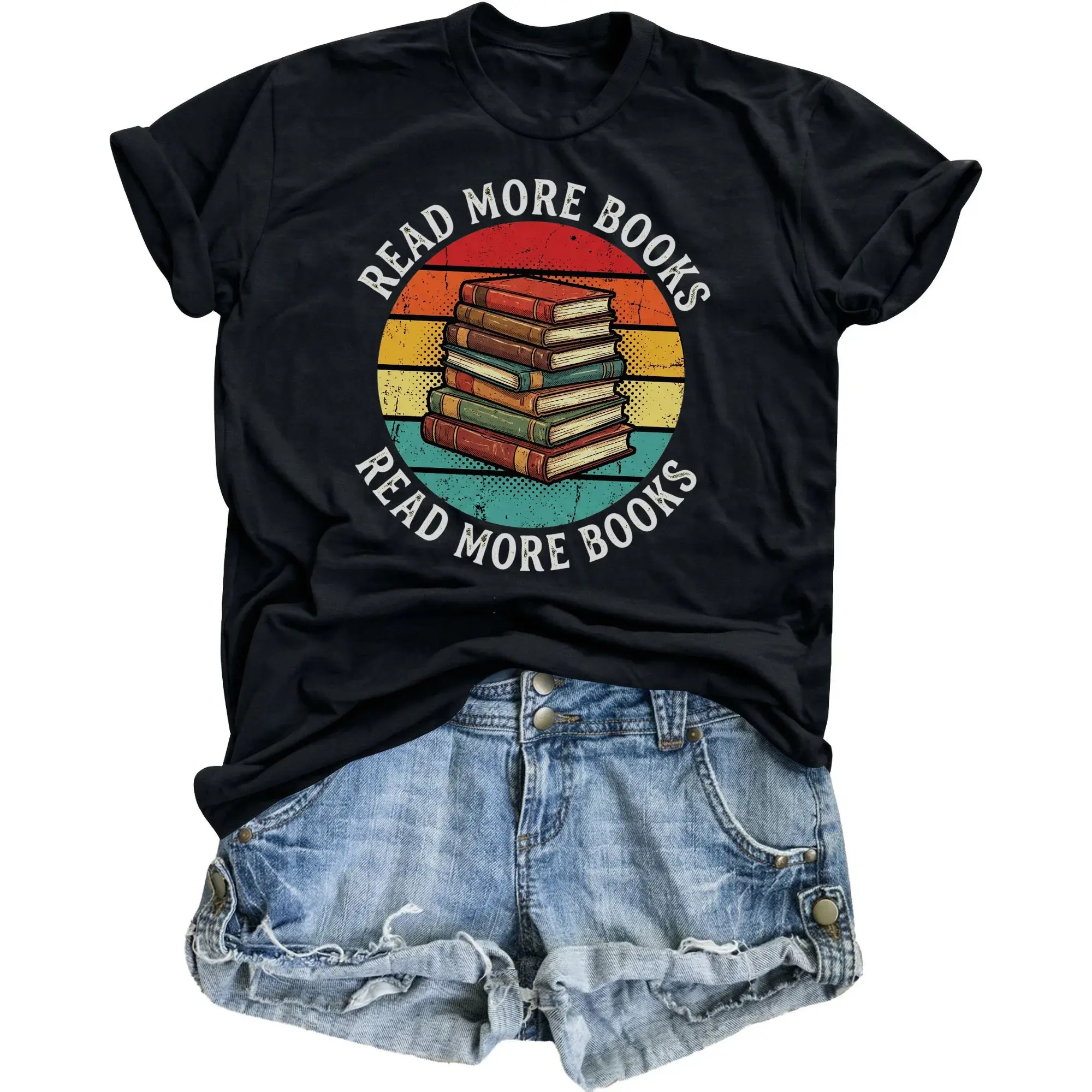 Graphic Tee Read More Books Retro Style Unisex Cotton Shirt for Readers and Book Lovers Casual Apparel Aesthetic