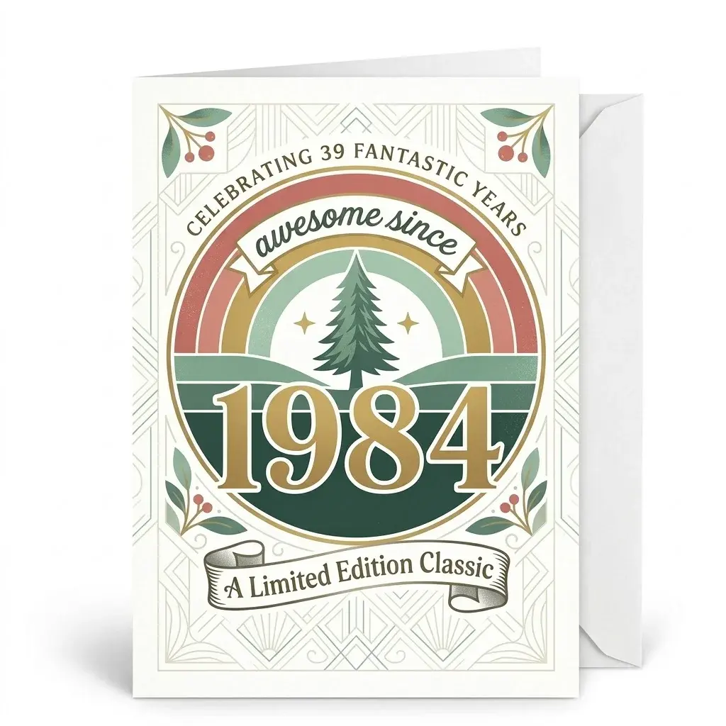 Birthday Greeting Card Celebrating 39 Fantastic Years Awesome Since 1984 Limited Edition Classic Vintage Style Note Card