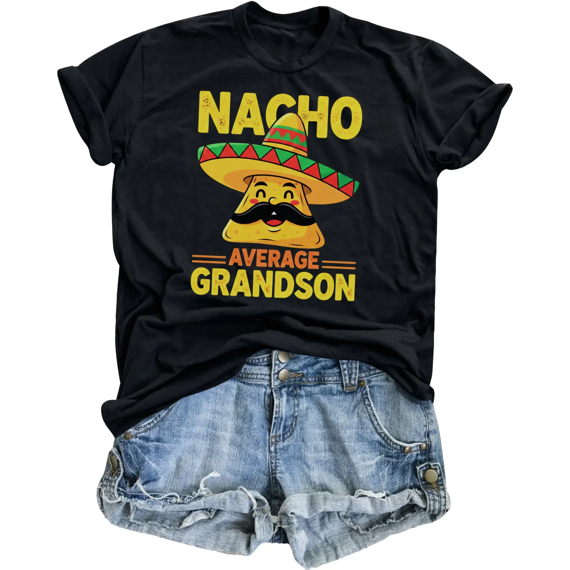 Funny Nacho Average Grandson Graphic T-Shirt Humorous Food Pun Unisex Crew Neck Short Sleeve Casual Tee Shirt Top