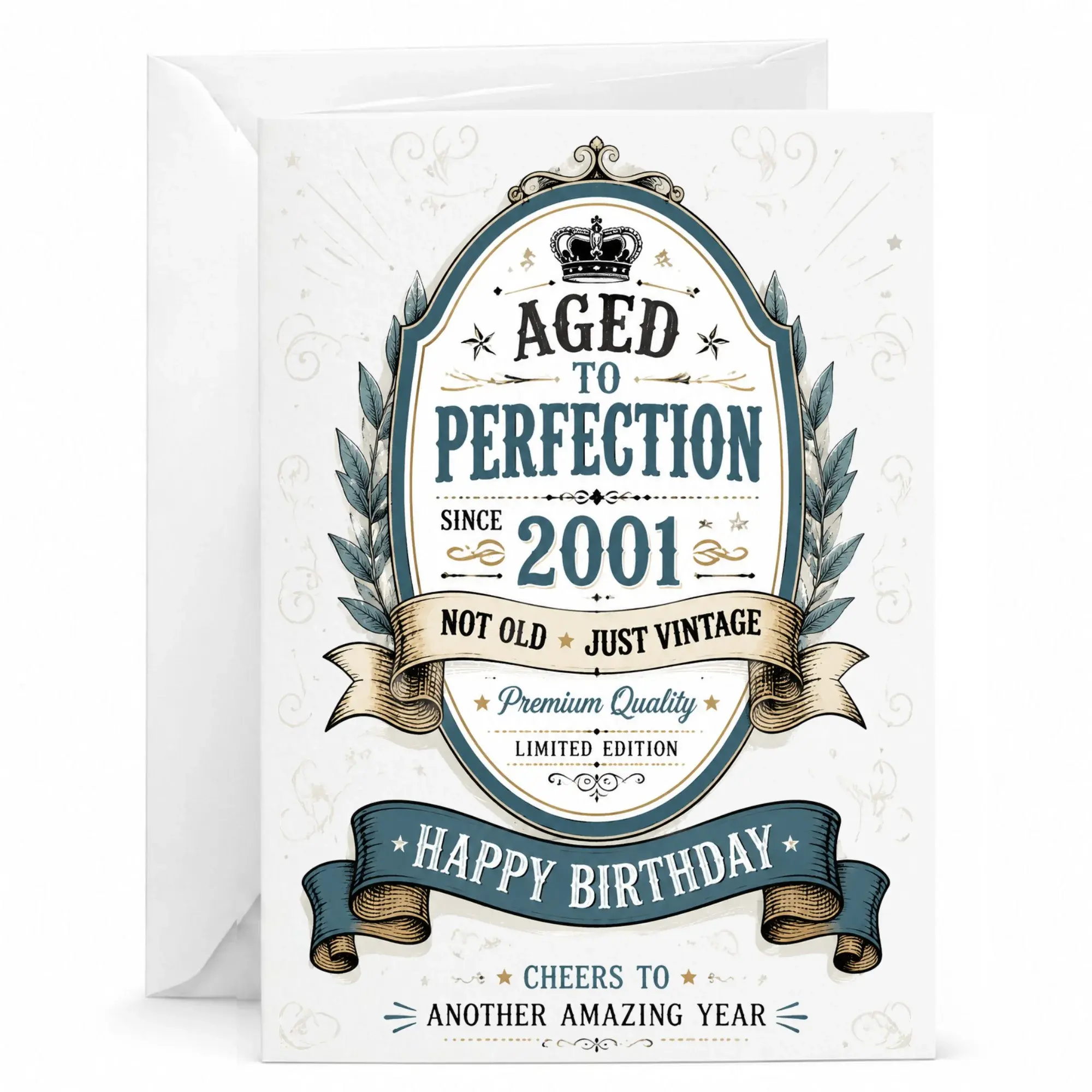 Birthday Card Aged to Perfection Since 2001 Vintage Style Greeting Card for Milestone Celebration and Anniversary