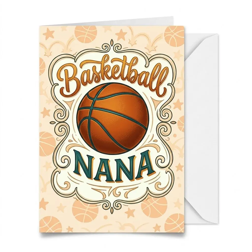 Greeting Card with Envelope Featuring Retro Basketball Nana Graphic Print on Premium Heavyweight Matte Cardstock 5x7 Inch
